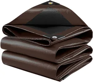 18' x 24' Tarps Heavy Duty Waterproof, 18 Mil Brown Poly Tarp Cover, UV Resistant, Rip and Tear Proof Tarpaulin with Grommets and Reinforced Edges for Roof, Patio, Camping, Boat, Pool