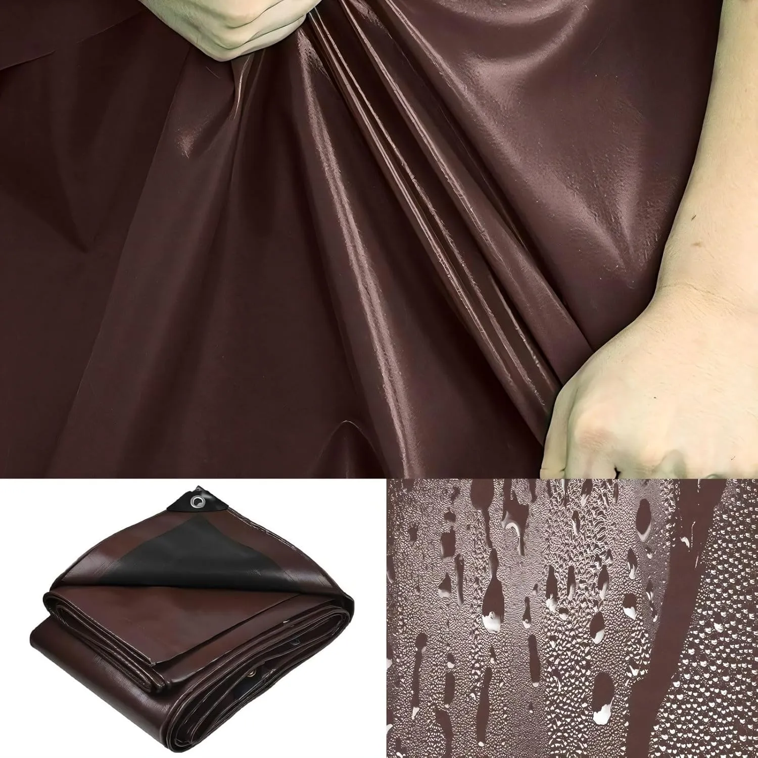 18' x 24' Tarps Heavy Duty Waterproof, 18 Mil Brown Poly Tarp Cover, UV Resistant, Rip and Tear Proof Tarpaulin with Grommets and Reinforced Edges for Roof, Patio, Camping, Boat, Pool