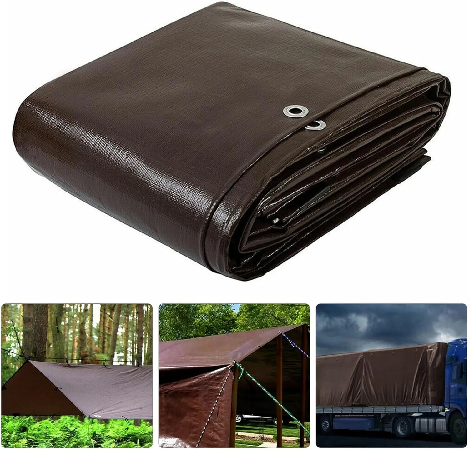 18' x 24' Tarps Heavy Duty Waterproof, 18 Mil Brown Poly Tarp Cover, UV Resistant, Rip and Tear Proof Tarpaulin with Grommets and Reinforced Edges for Roof, Patio, Camping, Boat, Pool