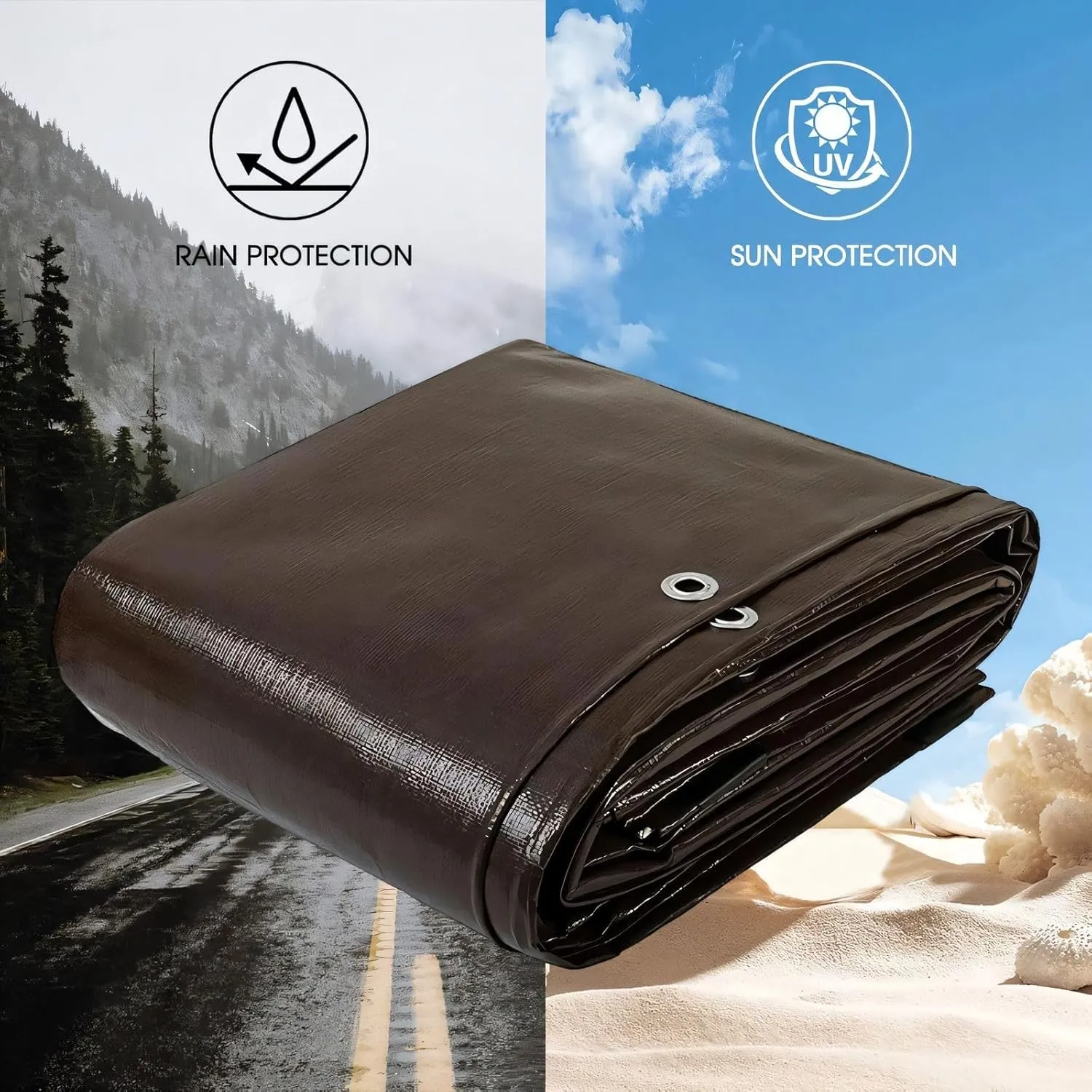 18' x 24' Tarps Heavy Duty Waterproof, 18 Mil Brown Poly Tarp Cover, UV Resistant, Rip and Tear Proof Tarpaulin with Grommets and Reinforced Edges for Roof, Patio, Camping, Boat, Pool