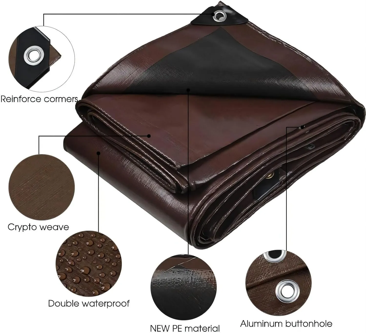 18' x 24' Tarps Heavy Duty Waterproof, 18 Mil Brown Poly Tarp Cover, UV Resistant, Rip and Tear Proof Tarpaulin with Grommets and Reinforced Edges for Roof, Patio, Camping, Boat, Pool