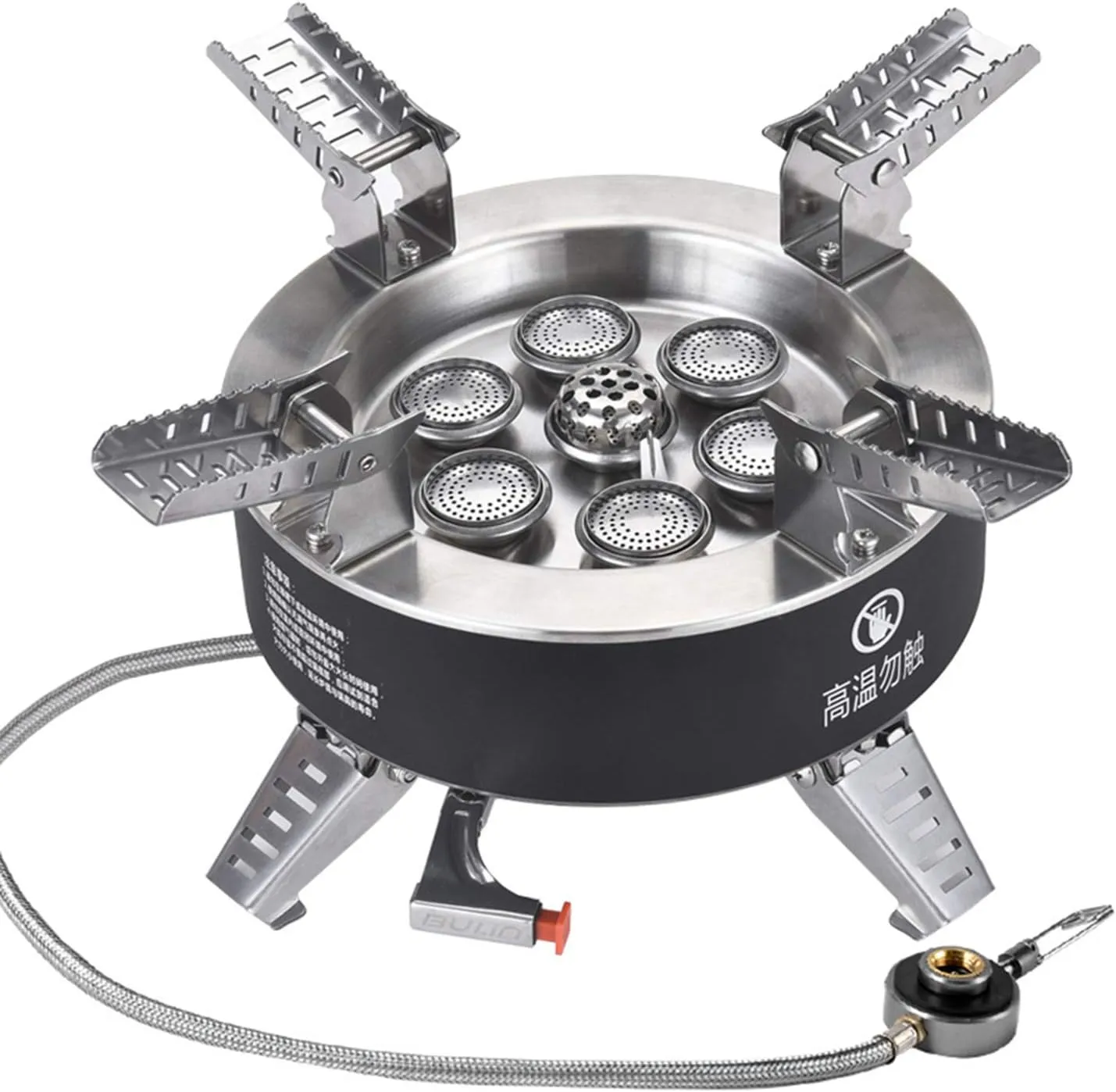 18000W High-power Camping Stove with Piezo Ignition Windproof Seven-core Gas Stove Foldable Backpacking Stove For Outdoor Fishing Hiking Traveling, Silver
