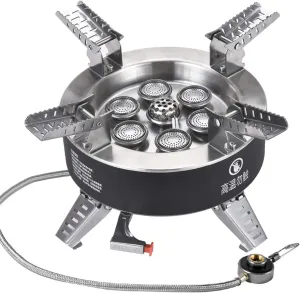 18000W High-power Camping Stove with Piezo Ignition Windproof Seven-core Gas Stove Foldable Backpacking Stove For Outdoor Fishing Hiking Traveling, Silver