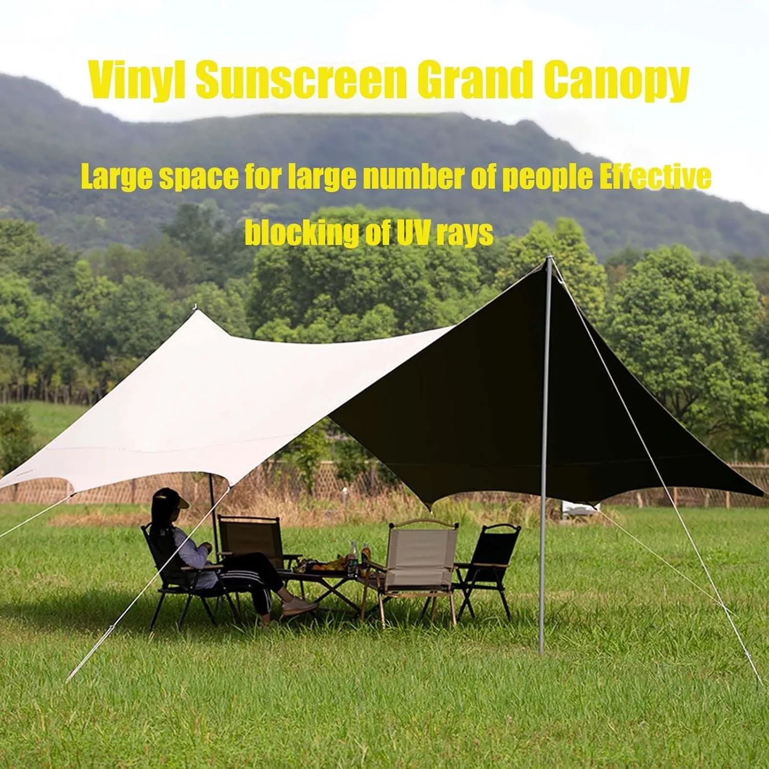 18x14ft Portable Multifunctional Outdoor Camping Traveling Awning Backpacking Tarp Sunshade Lightweight UV Protection with Poles(Milky White,177x173x102inch)