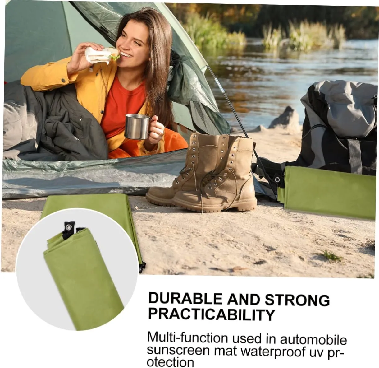 1pc Portable Ground Mat Oxford Cloth Camping Blanket for Outdoor Activities Beach Picnics and Hiking Army Green Uv Lightweight Design