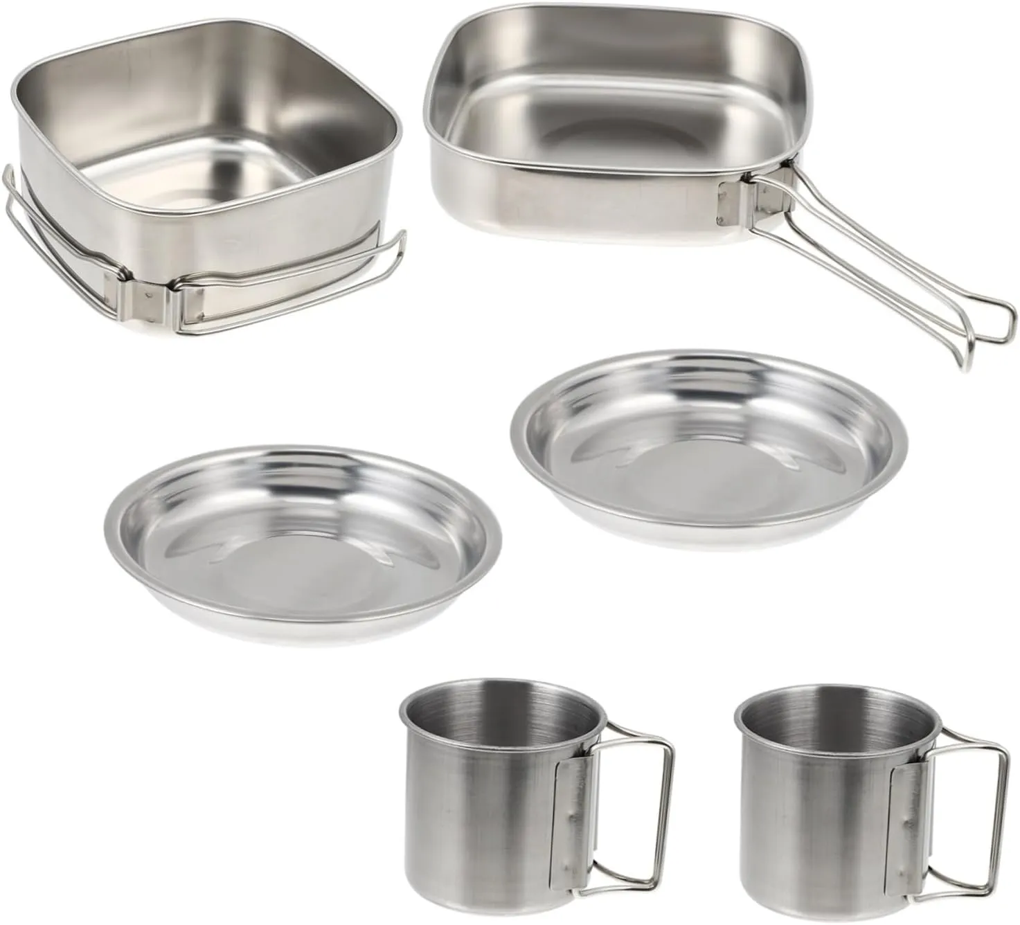 1set Outdoor Camping Cookware Stainless Steel Picnic Cooking Utensils for Frying Stewing Boiling Portable and Cookware for Hiking BBQ and Outdoor Activities