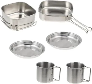 1set Outdoor Camping Cookware Stainless Steel Picnic Cooking Utensils for Frying Stewing Boiling Portable and Cookware for Hiking BBQ and Outdoor Activities