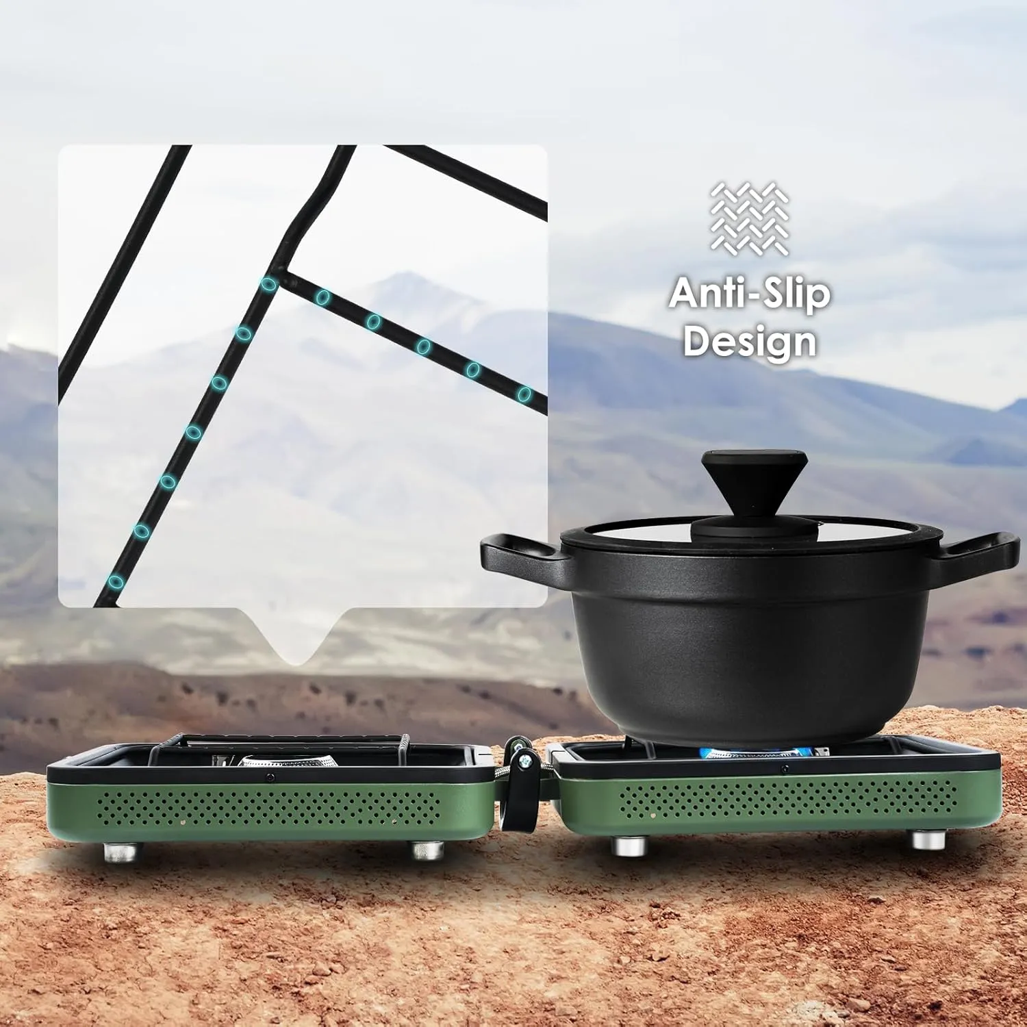 2 Burner Camping Stove with Carrying Bag, Foldable Propane Camp Stove with 17,200 BTU for Camping, Outdoor Cooking, Portable Gas Stove with Adjustable Burner for BBQ,Green with Windscreen