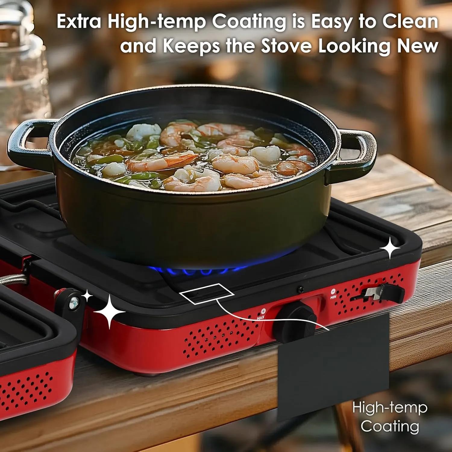 2 Burner Camping Stove with Carrying Bag, Foldable Propane Camp Stove with 17,200 BTU for Camping, Outdoor Cooking, Portable Gas Stove with Adjustable Burner for Tailgating, Backyard BBQ,Red