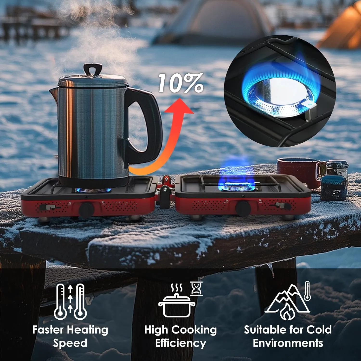 2 Burner Camping Stove with Carrying Bag, Foldable Propane Camp Stove with 17,200 BTU for Camping, Outdoor Cooking, Portable Gas Stove with Adjustable Burner for Tailgating, Backyard BBQ,Red