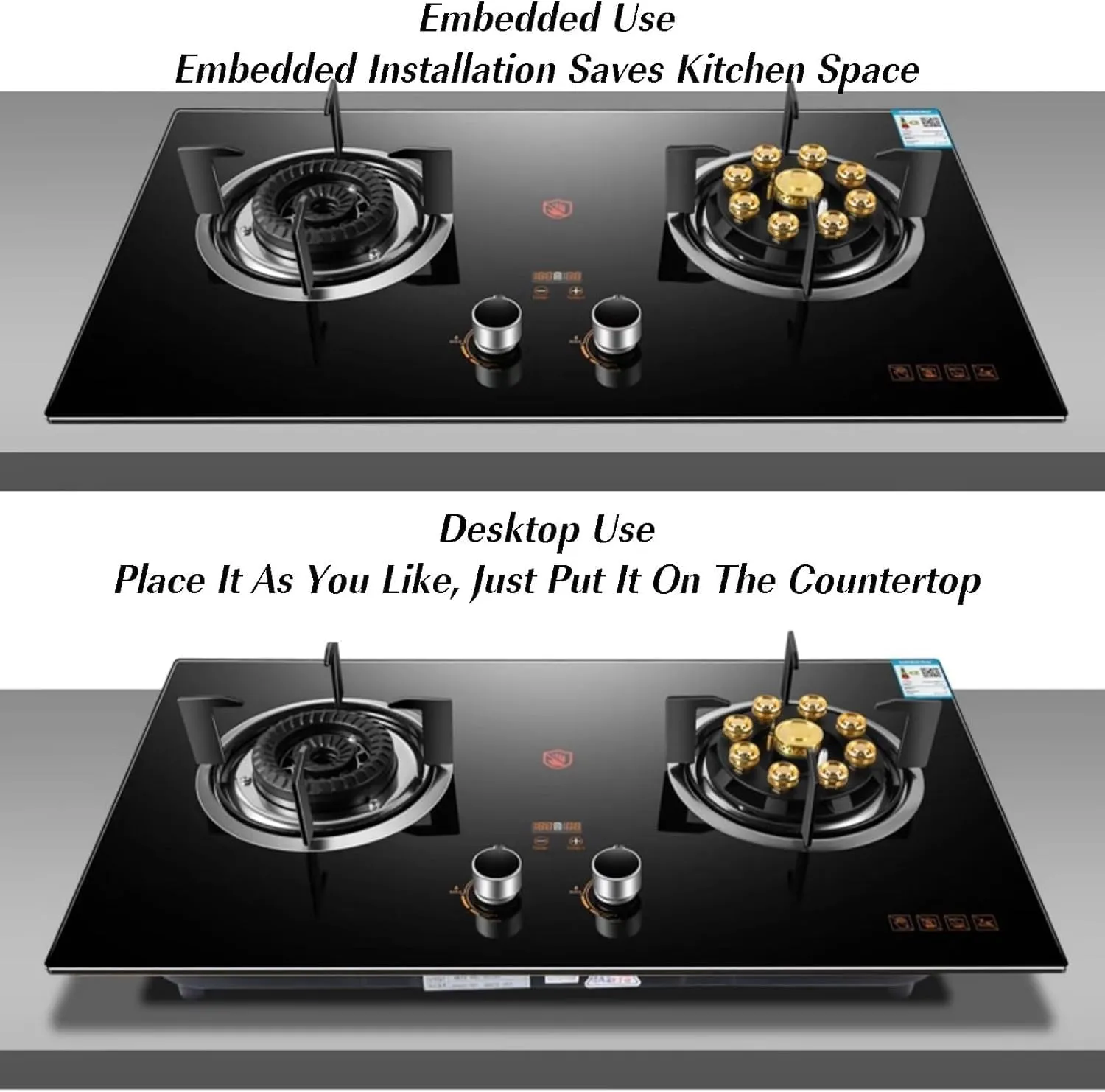 2 Burners Natural Gas and Propane Stove,Energy-saving and Windproof Luxury Nine-fire Stove With Power Display and Anti-scalding Reminder(NG)