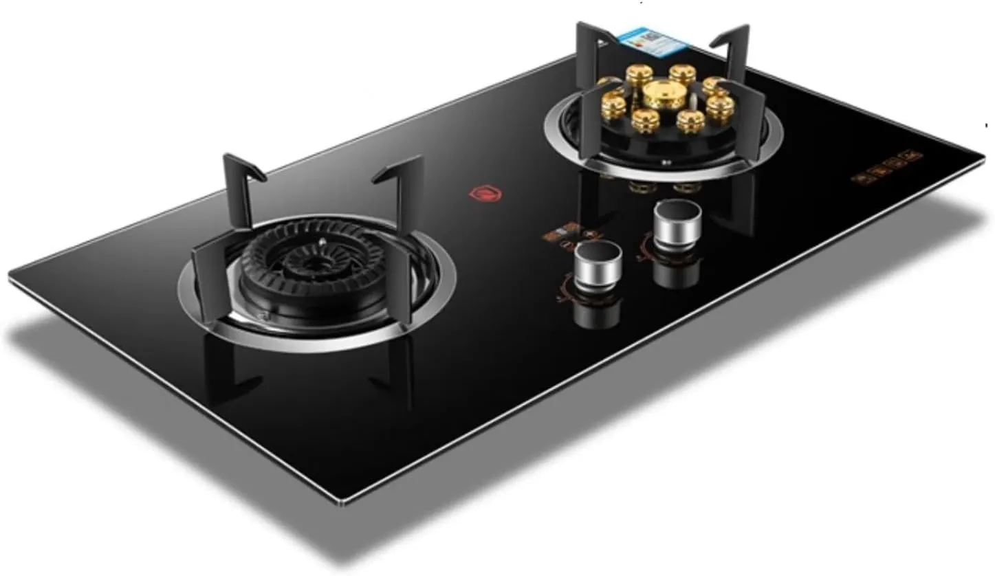 2 Burners Natural Gas and Propane Stove,Energy-saving and Windproof Luxury Nine-fire Stove With Power Display and Anti-scalding Reminder(NG)