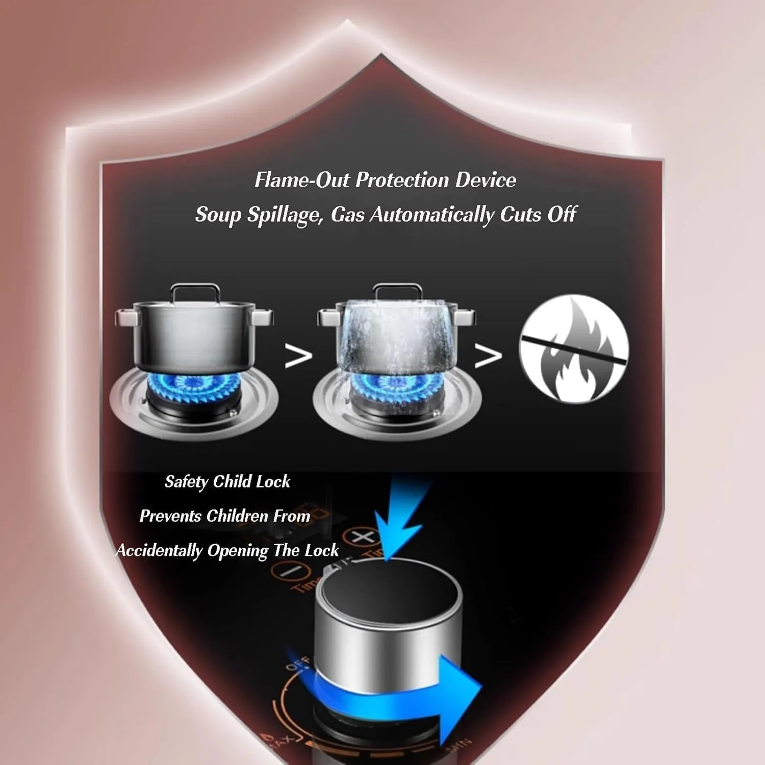 2 Burners Natural Gas and Propane Stove,Energy-saving and Windproof Luxury Nine-fire Stove With Power Display and Anti-scalding Reminder(NG)