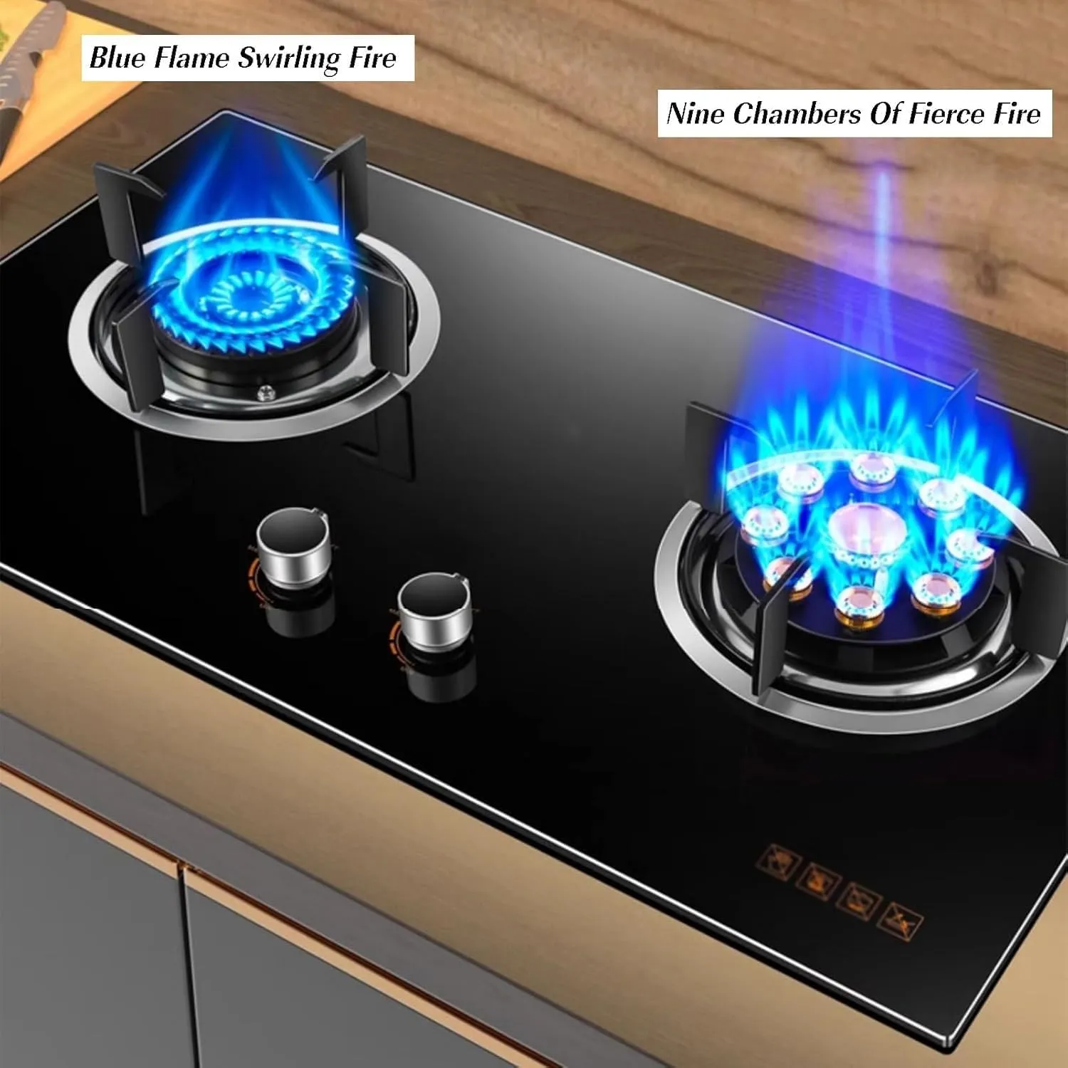 2 Burners Natural Gas and Propane Stove,Energy-saving and Windproof Luxury Nine-fire Stove With Power Display and Anti-scalding Reminder(NG)