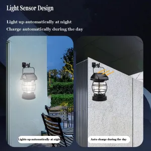 2 in 1 Solar Camping Lantern 4000 mAh LED Rechargeable 6000LM Wall Light Fixtures Hanging Porch Sconces Vintage Motion Light Sensor Outdoor Waterproof Portable Emergency for Power Outage 2 Pack