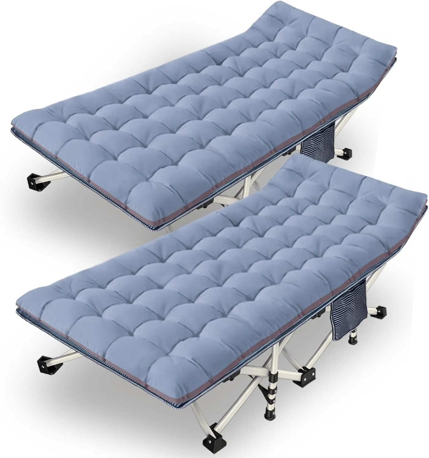 2 Pack 79" L x 32" W x 18" H Oversize XXL Camping Cot with Comfortable Mattress for Adults Extra Wide Cots for Sleeping Heavy Duty Folding Cot Camping Bed with Carry Bag for Home Office Outdoor