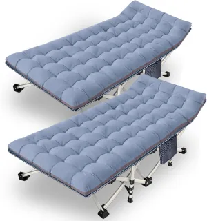 2 Pack 79" L x 32" W x 18" H Oversize XXL Camping Cot with Comfortable Mattress for Adults Extra Wide Cots for Sleeping Heavy Duty Folding Cot Camping Bed with Carry Bag for Home Office Outdoor