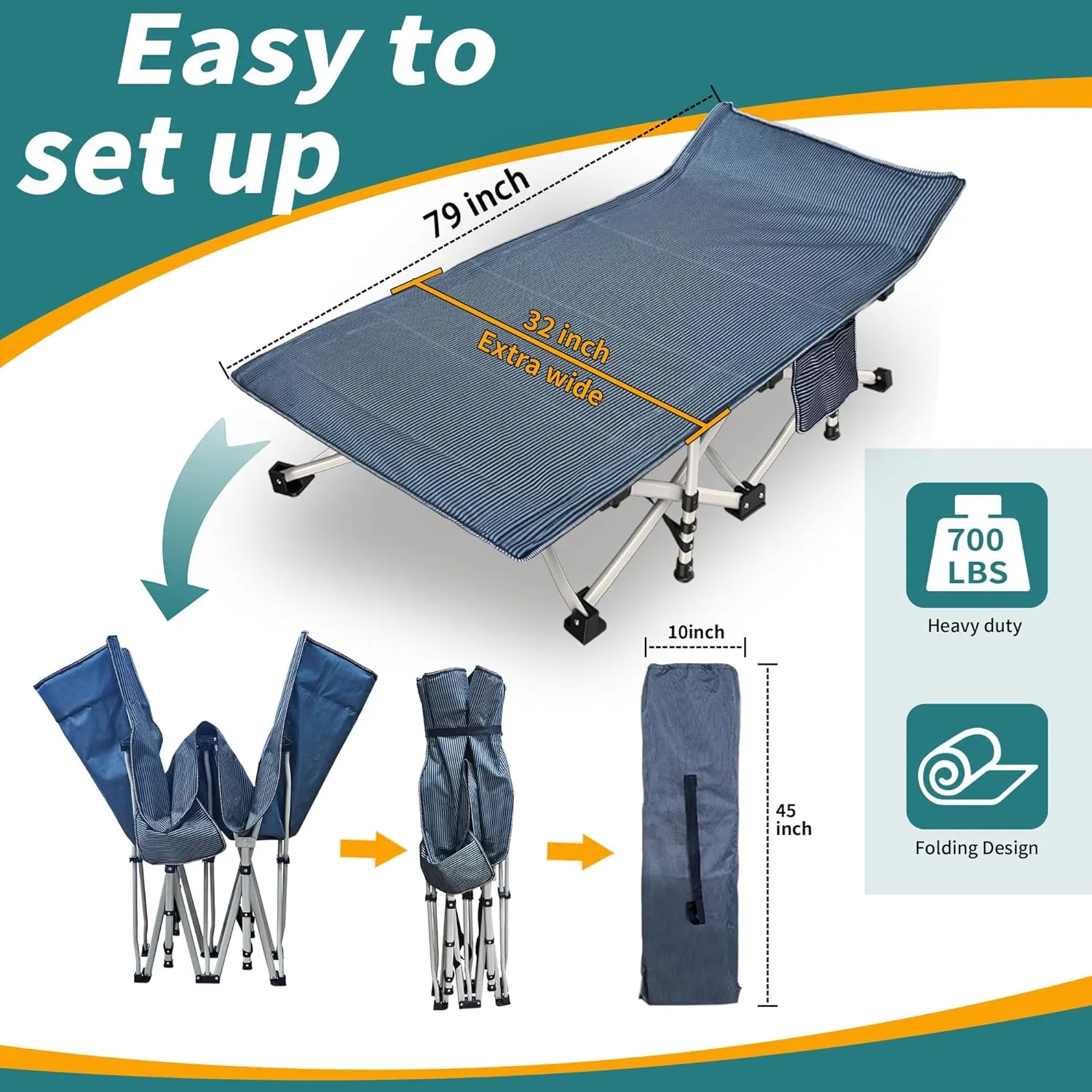 2 Pack 79" L x 32" W x 18" H Oversize XXL Camping Cot with Comfortable Mattress for Adults Extra Wide Cots for Sleeping with Carry Bag Folding Cot Heavy Duty Camping Bed for Home Office Outdoor