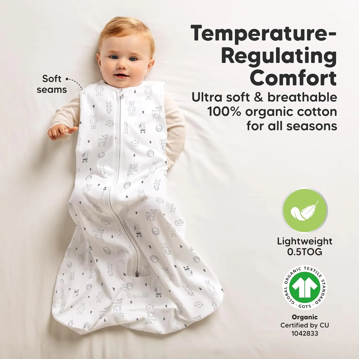 2-Pack Baby Sleep Sacks, Zipper Wearable Blanket - 0.5TOG Organic Cotton, Lightweight, Soft Cozy Infant Sleeping Sack 3-6 months, Easy to Wear Small Newborn Transition Swaddles Sleepsacks (Woodland)