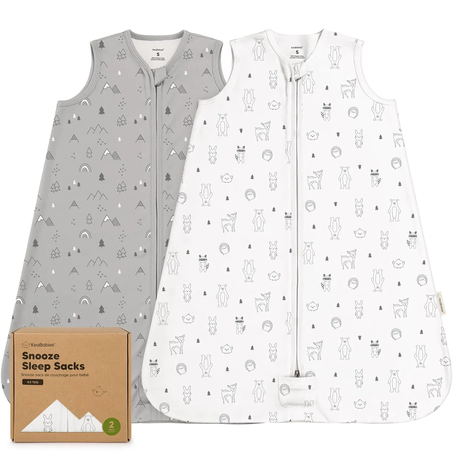 2-Pack Baby Sleep Sacks, Zipper Wearable Blanket - 0.5TOG Organic Cotton, Lightweight, Soft Cozy Infant Sleeping Sack 3-6 months, Easy to Wear Small Newborn Transition Swaddles Sleepsacks (Woodland)