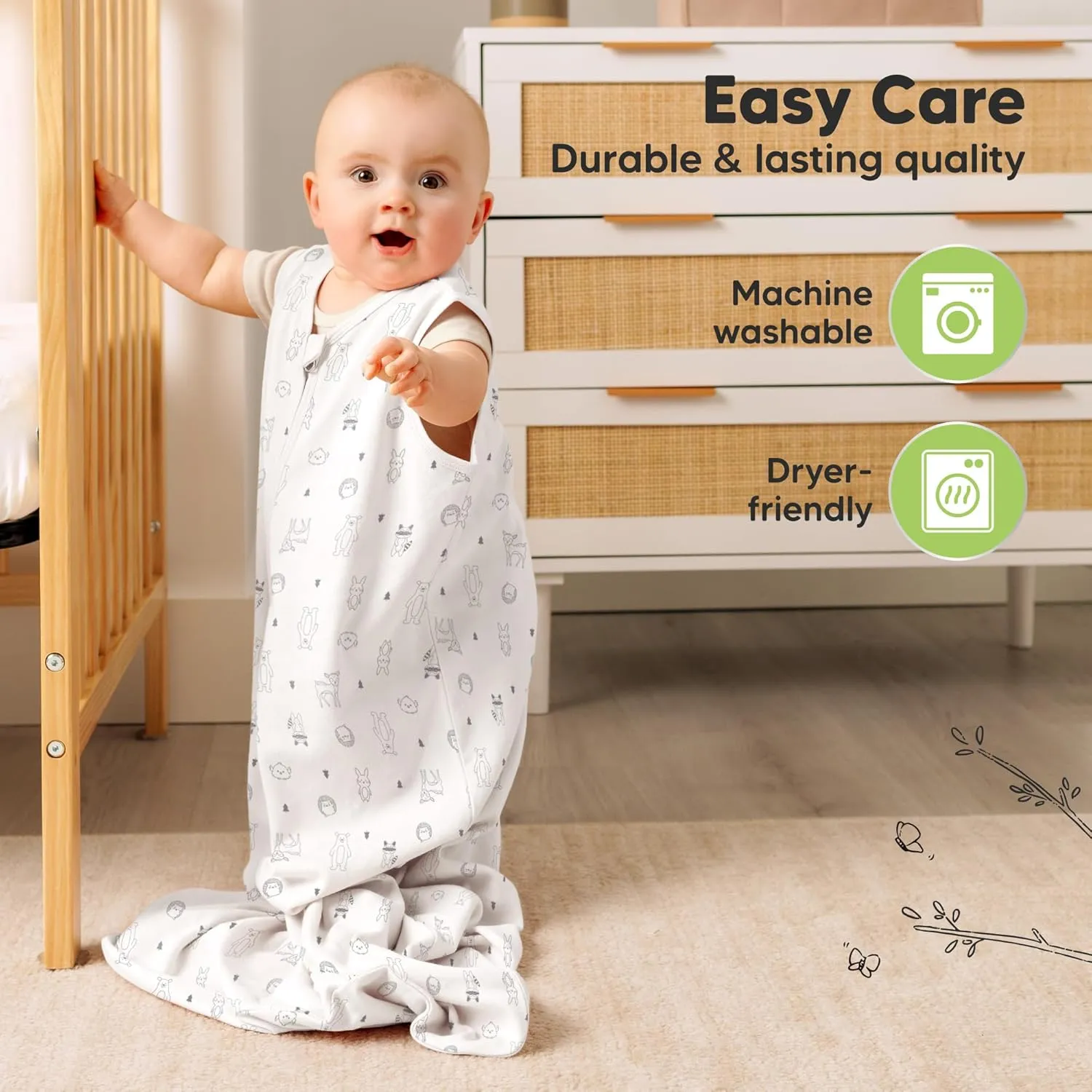 2-Pack Baby Sleep Sacks, Zipper Wearable Blanket - 0.5TOG Organic Cotton, Lightweight, Soft Cozy Infant Sleeping Sack 3-6 months, Easy to Wear Small Newborn Transition Swaddles Sleepsacks (Woodland)