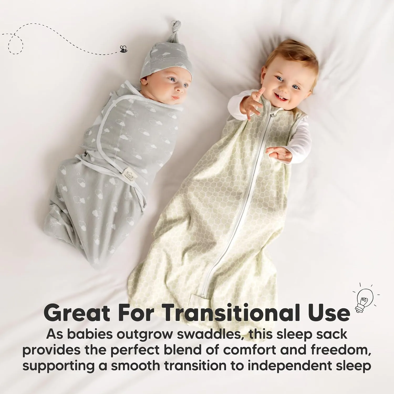 2-Pack Baby Sleep Sacks, Zipper Wearable Blanket - 0.5TOG Organic Cotton, Lightweight, Soft Cozy Infant Sleeping Sack 3-6 months, Easy to Wear Small Newborn Transition Swaddles Sleepsacks (Woodland)