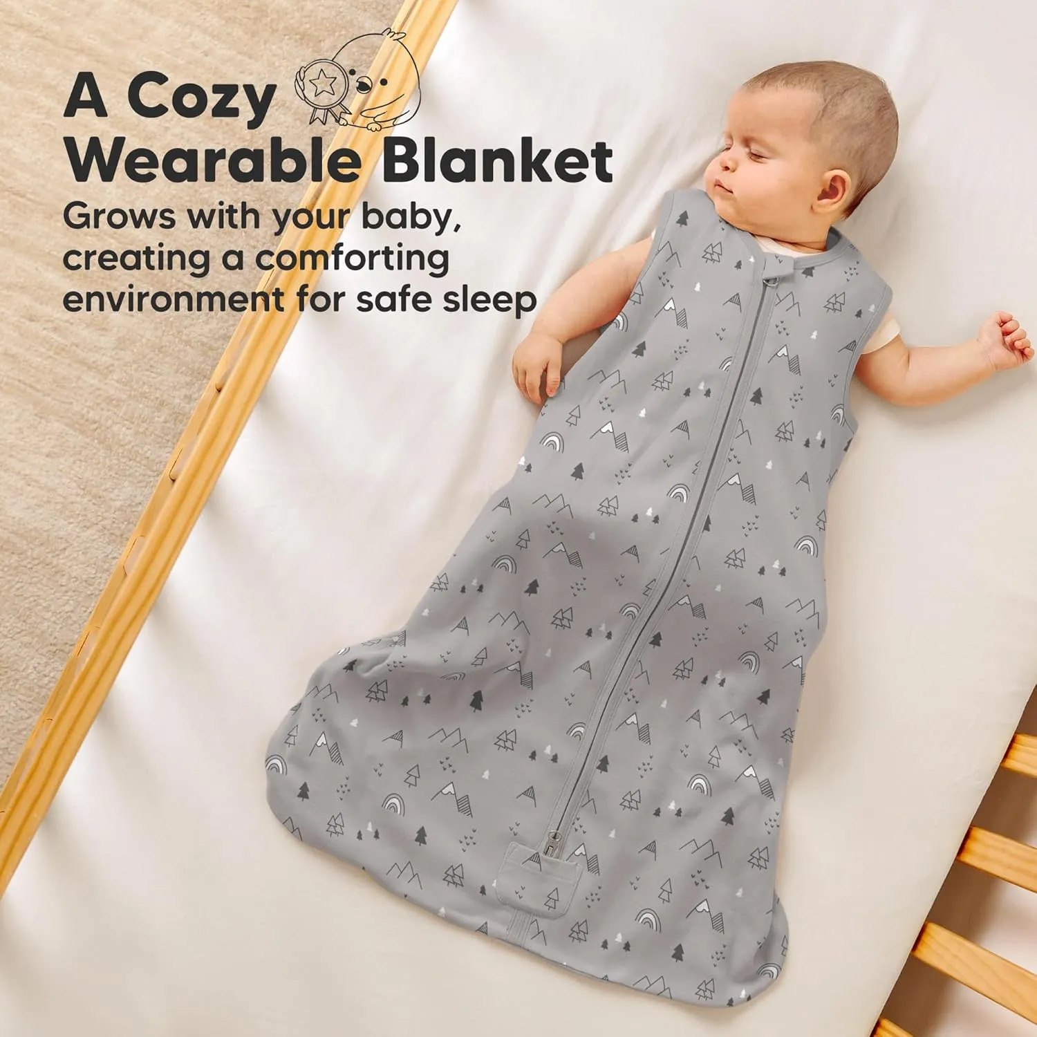 2-Pack Baby Sleep Sacks, Zipper Wearable Blanket - 0.5TOG Organic Cotton, Lightweight, Soft Cozy Infant Sleeping Sack 3-6 months, Easy to Wear Small Newborn Transition Swaddles Sleepsacks (Woodland)
