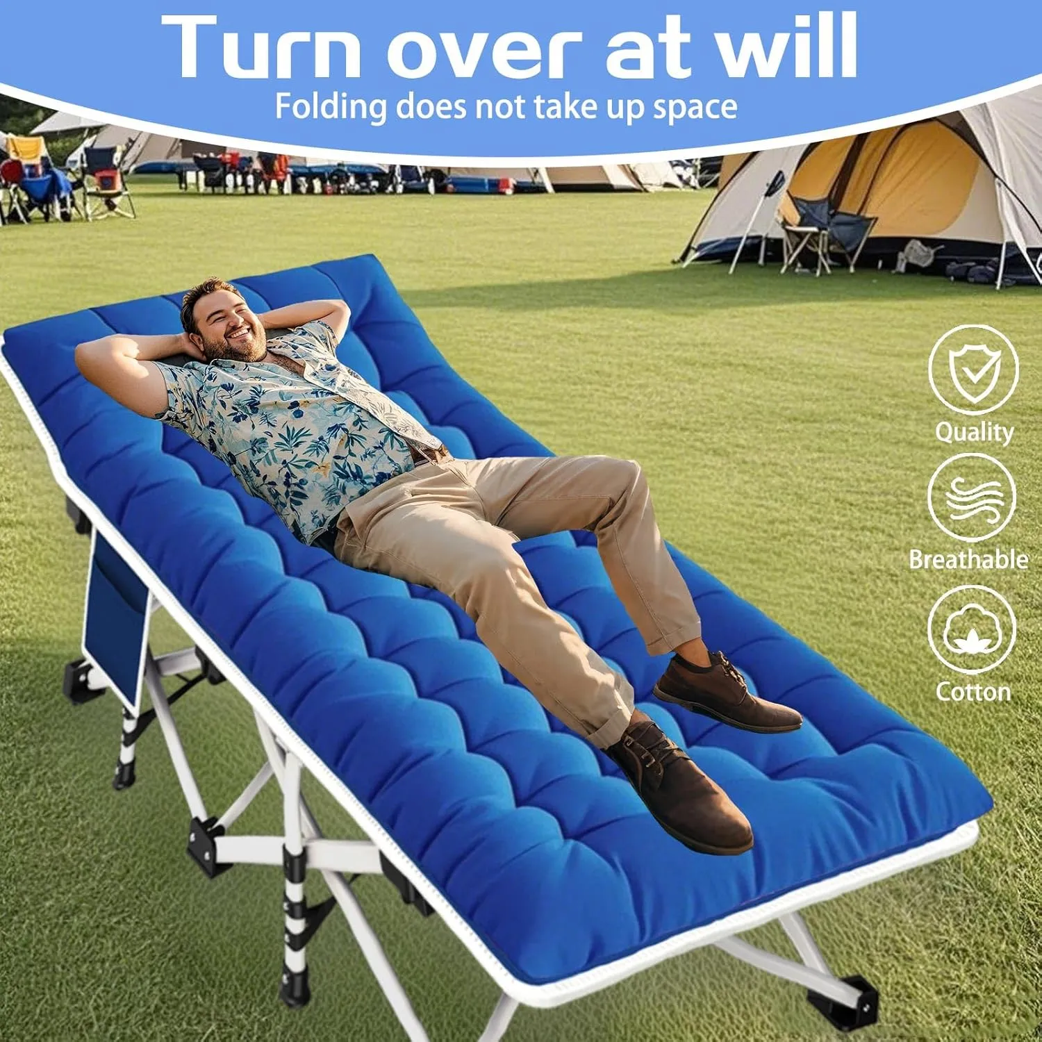 2 Pack Camping Cot with Comfortable Mattress Cots for Sleeping with Pad Heavy Duty Camping Bed 2 Person Folding Cot Include Carry Bag Camping Cots for Adults Kids Indoor Outdoor