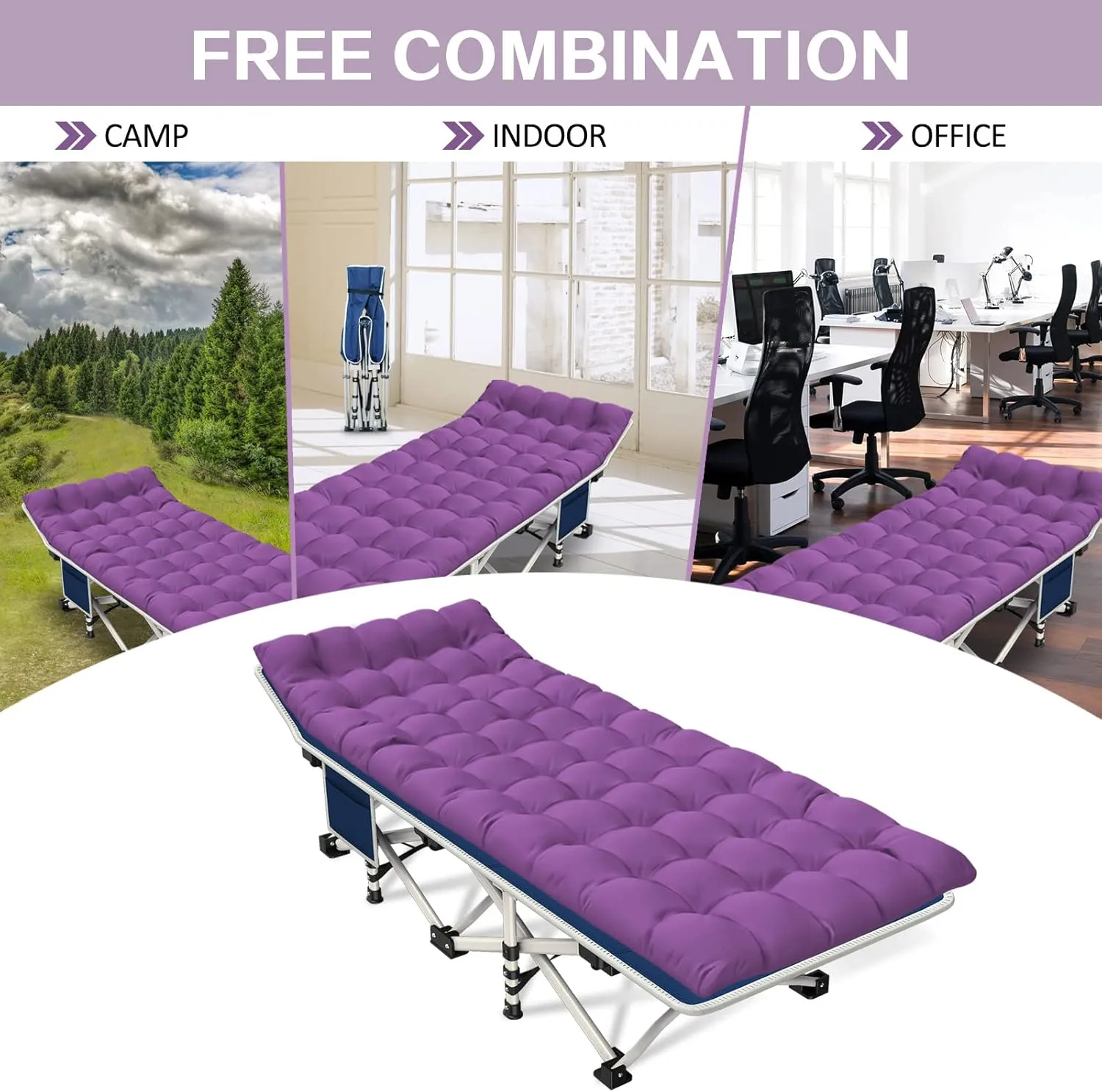 2 Pack Camping Cot with Mattress Comfortable Cots for Sleeping with Carry Bag Camping Bed Heavy Duty Folding Cot for Adults Kids Guest Bed Home Outdoor Indoor