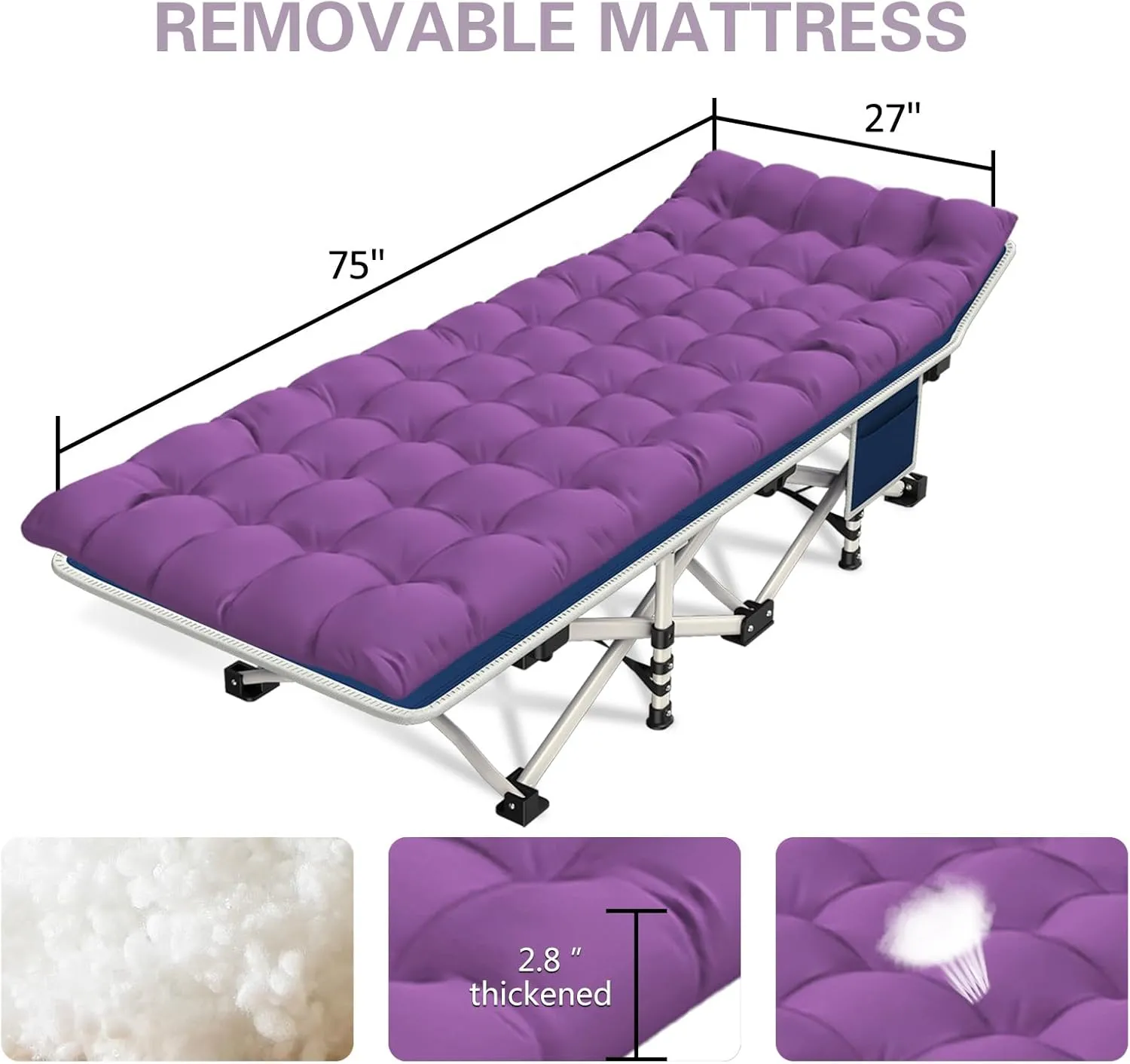 2 Pack Camping Cot with Mattress Comfortable Cots for Sleeping with Carry Bag Camping Bed Heavy Duty Folding Cot for Adults Kids Guest Bed Home Outdoor Indoor