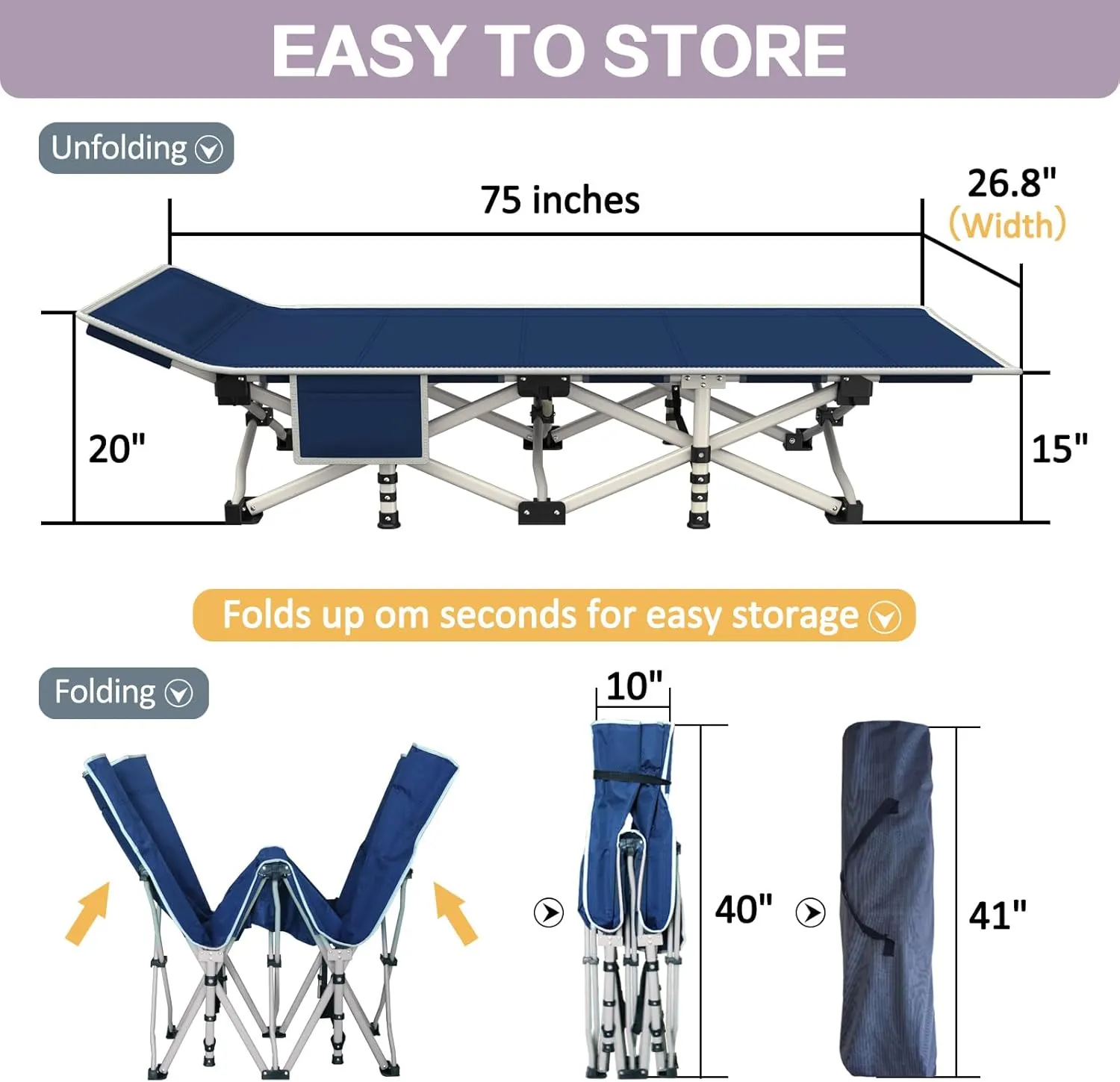 2 Pack Camping Cot with Mattress Comfortable Cots for Sleeping with Carry Bag Camping Bed Heavy Duty Folding Cot for Adults Kids Guest Bed Home Outdoor Indoor