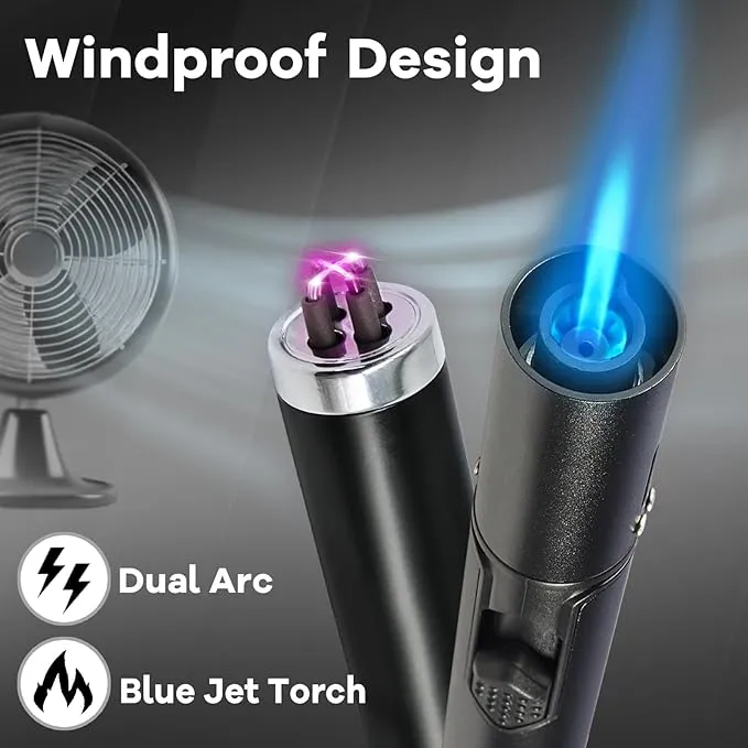 2 Pack Candle Lighter Electric Butane Torch Lighter Plasma Dual Arc Lighter USB Rechargeable Lighter Safety Switch Flameless Windproof Refillable Butane Long Lighter for Camping BBQ Home Kitchen Grill