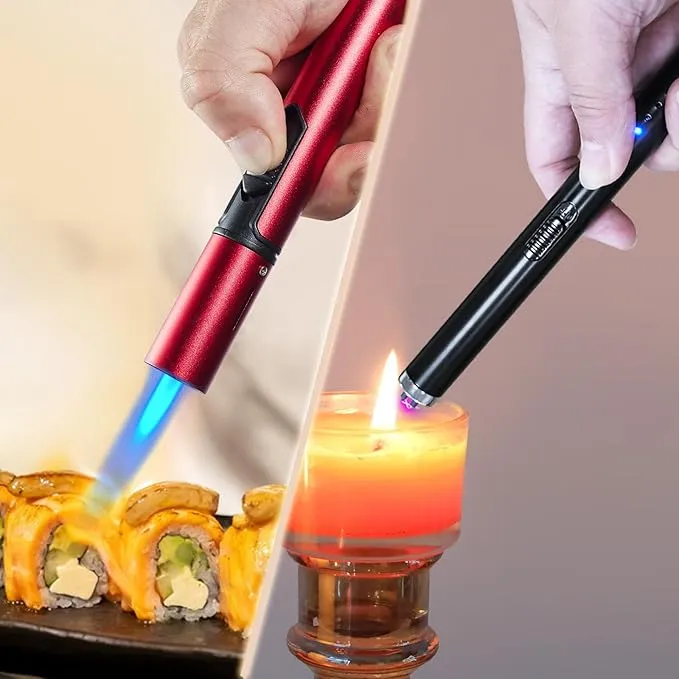 2 Pack Candle Lighter Electric Butane Torch Lighter Plasma Dual Arc Lighter USB Rechargeable Lighter Safety Switch Flameless Windproof Refillable Butane Long Lighter for Camping BBQ Home Kitchen Grill