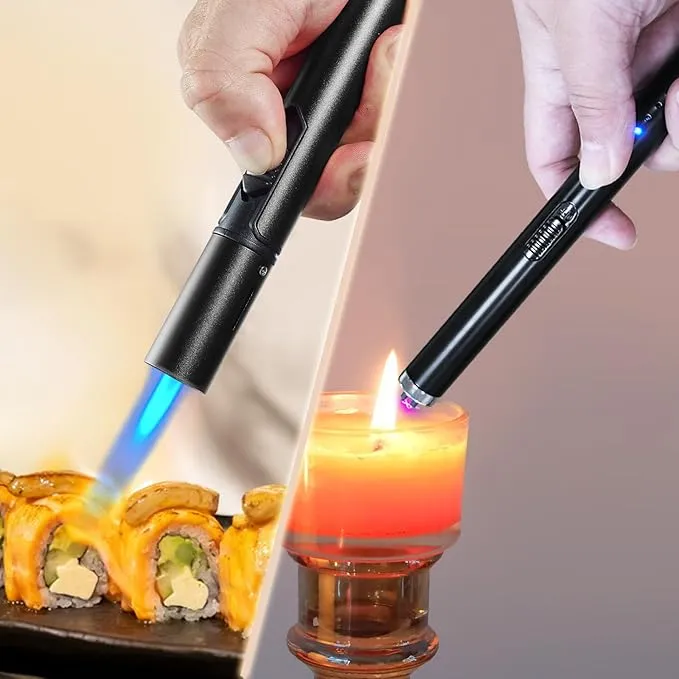 2 Pack Candle Lighter Electric Butane Torch Lighter Plasma Dual Arc Lighter USB Rechargeable Lighter Safety Switch Flameless Windproof Refillable Butane Long Lighter for Camping BBQ Home Kitchen Grill
