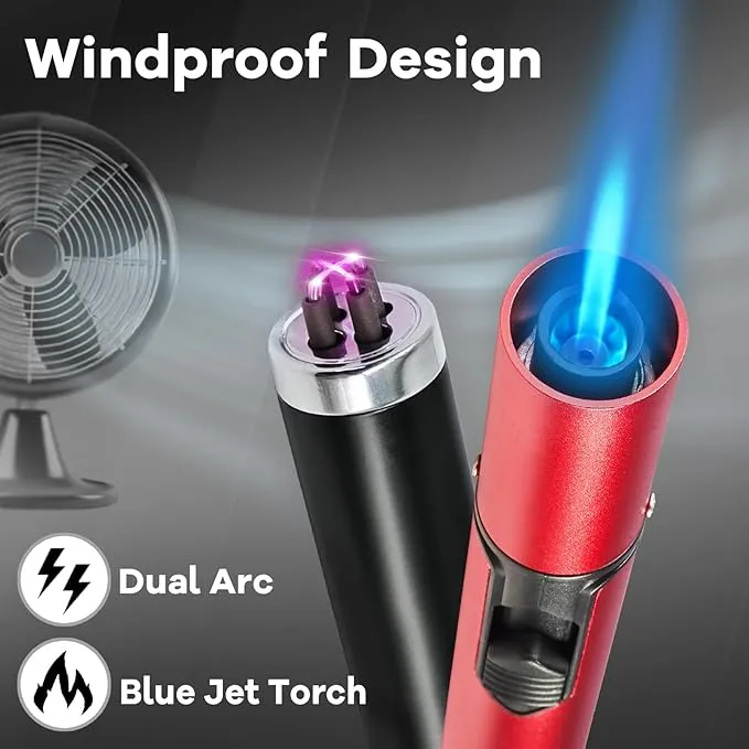 2 Pack Candle Lighter Electric Butane Torch Lighter Plasma Dual Arc Lighter USB Rechargeable Lighter Safety Switch Flameless Windproof Refillable Butane Long Lighter for Camping BBQ Home Kitchen Grill