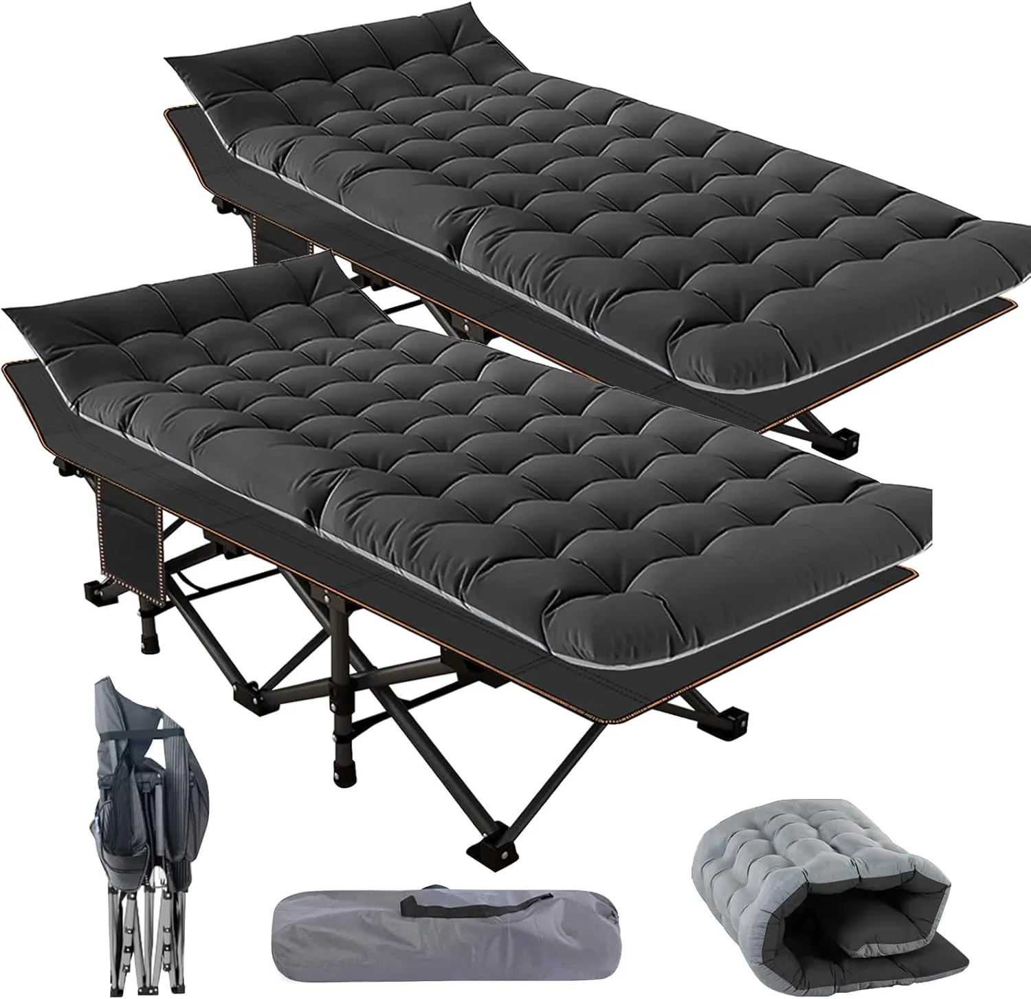 2 Pack Folding Cot, Camping Cots for Adults, Portable Sleeping Cot with Mattress, Foldable Outdoor Bed, Guest Bed with Carry Bag for Home, Office & Outdoor Use