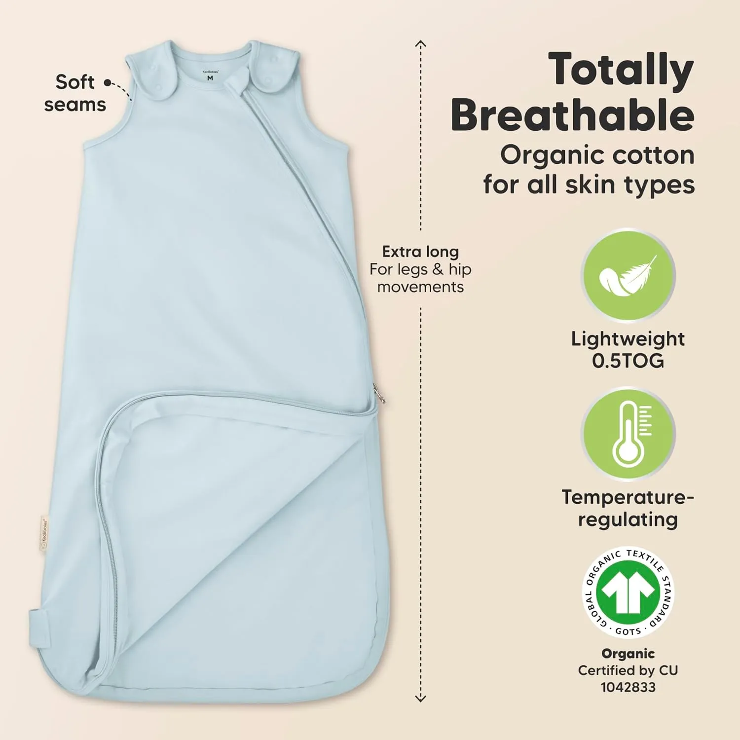 2-Pack Organic Baby Sleep Sacks, 100% Cotton - Soft & Breathable 0.5TOG Baby Wearable Blanket, Toddler Sleeping Sack 6-18 months, Easy to Wear Transitional Swaddles for Newborns, Infants (Glacier, M)