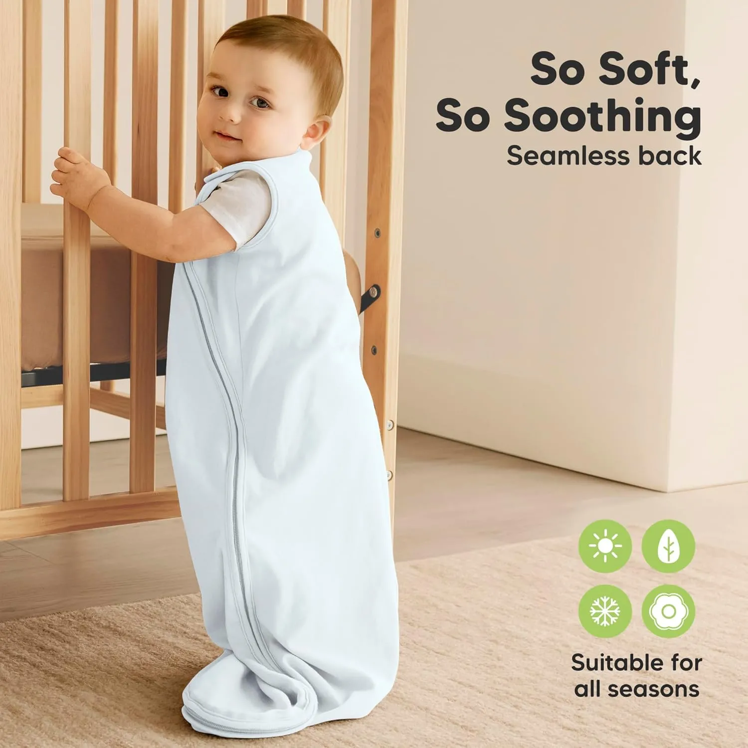 2-Pack Organic Baby Sleep Sacks, 100% Cotton - Soft & Breathable 0.5TOG Baby Wearable Blanket, Toddler Sleeping Sack 6-18 months, Easy to Wear Transitional Swaddles for Newborns, Infants (Glacier, M)