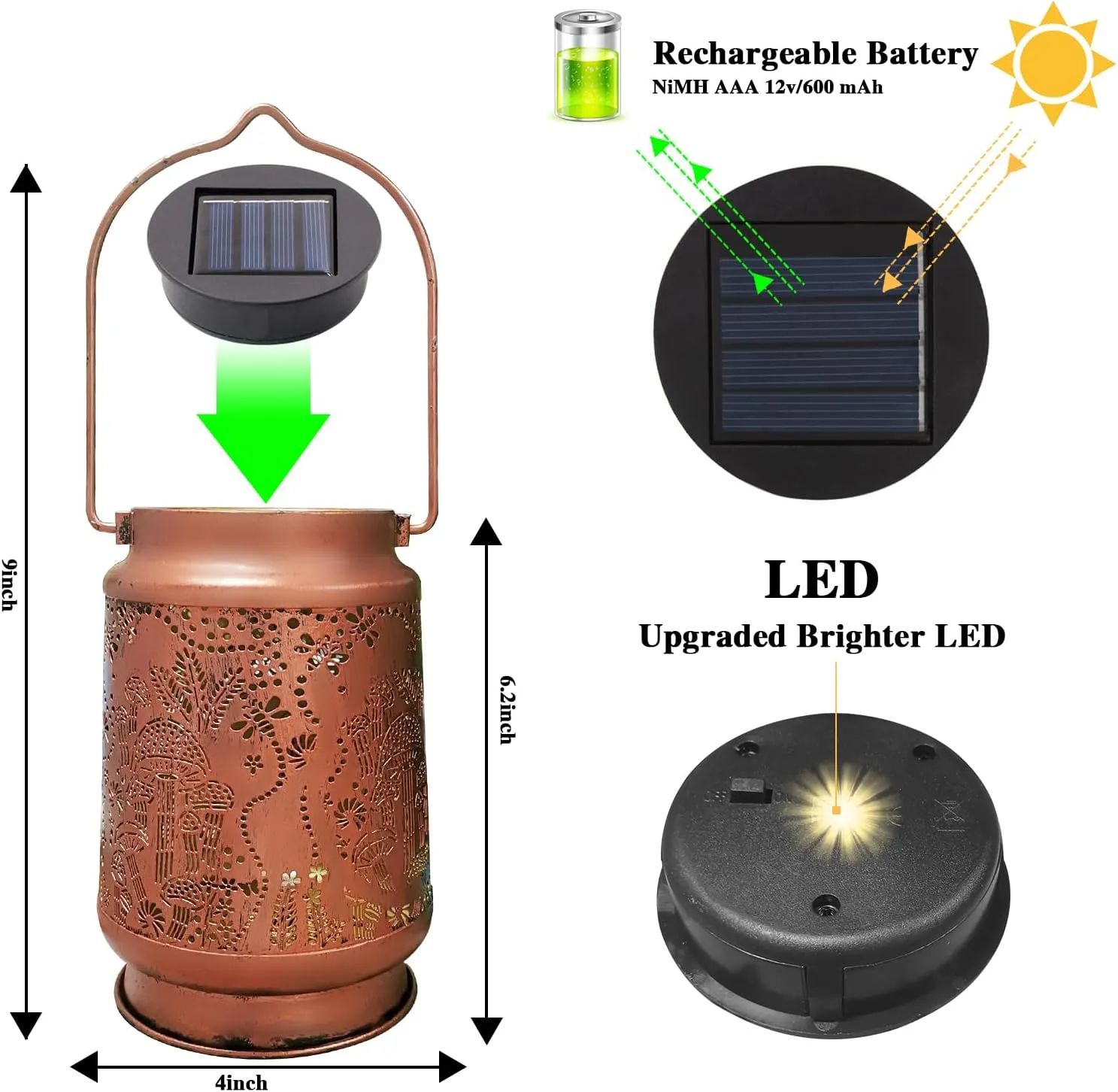 2 Pack Solar Lanterns - Waterproof Metal Hanging Solar Lights Outdoor Decorative, Solar Powered LED Lamp for Patio Tabletop Porch Deck Yard Garden Decor for Outside (2Pack Mushroom Lantern)