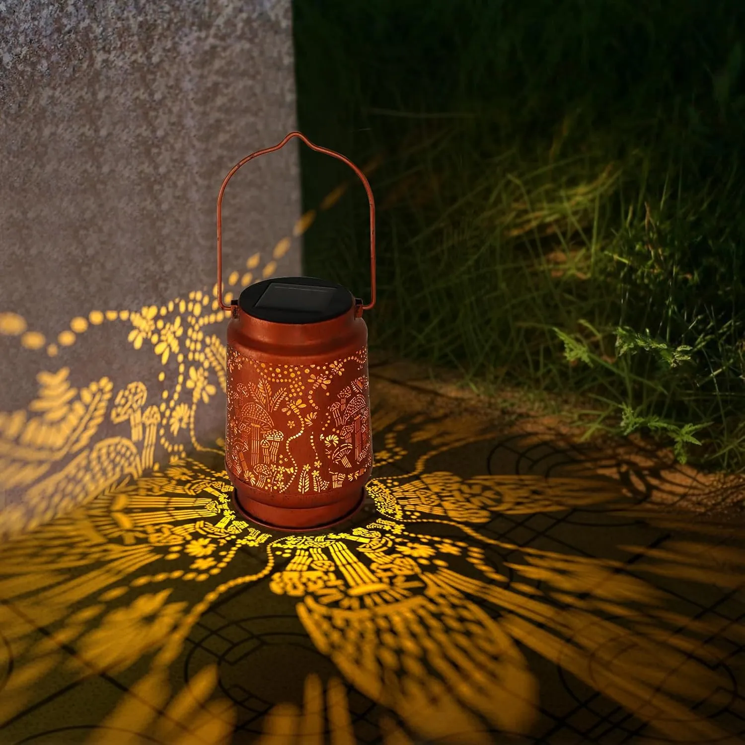2 Pack Solar Lanterns - Waterproof Metal Hanging Solar Lights Outdoor Decorative, Solar Powered LED Lamp for Patio Tabletop Porch Deck Yard Garden Decor for Outside (2Pack Mushroom Lantern)