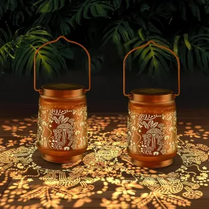 2 Pack Solar Lanterns - Waterproof Metal Hanging Solar Lights Outdoor Decorative, Solar Powered LED Lamp for Patio Tabletop Porch Deck Yard Garden Decor for Outside (2Pack Mushroom Lantern)