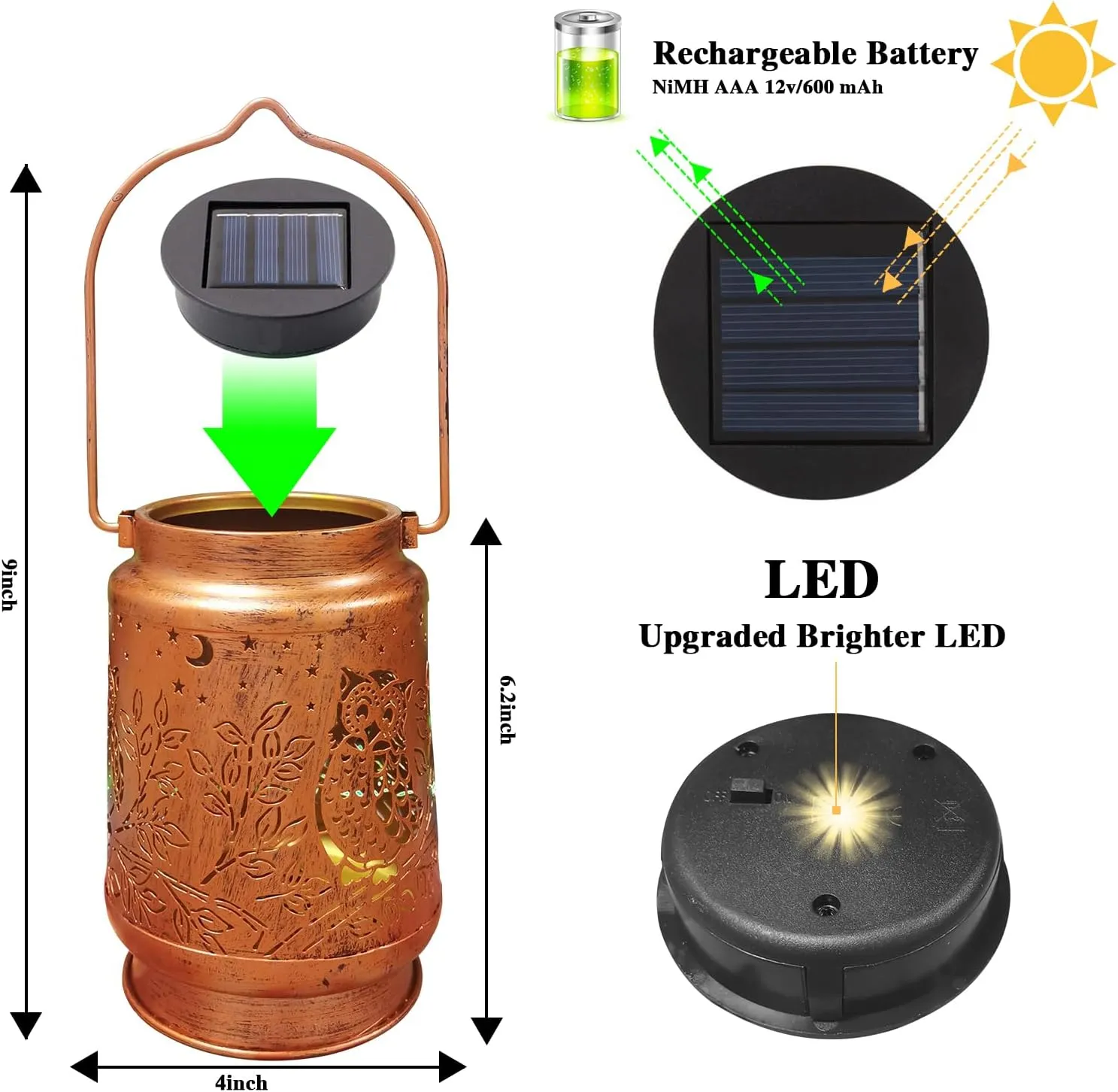 2 Pack Solar Lanterns - Waterproof Metal Hanging Solar Lights Outdoor Decorative, Solar Powered LED Lamp for Patio Tabletop Porch Deck Yard Garden Decor for Outside (2Pack Owl Lanterns)