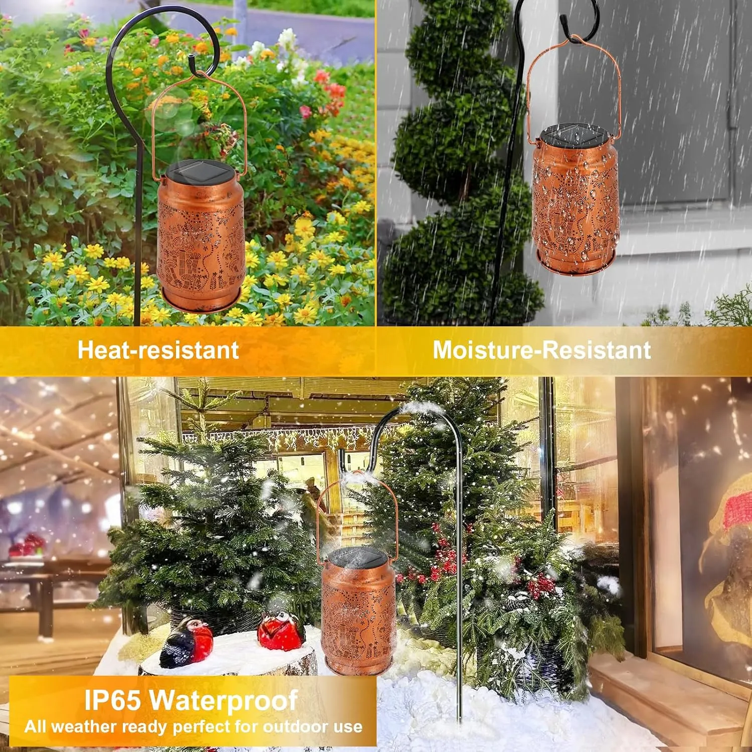 2 Pack Solar Lanterns - Waterproof Metal Hanging Solar Lights Outdoor Decorative, Solar Powered LED Lamp for Patio Tabletop Porch Deck Yard Garden Decor for Outside (2Pack Owl Lanterns)