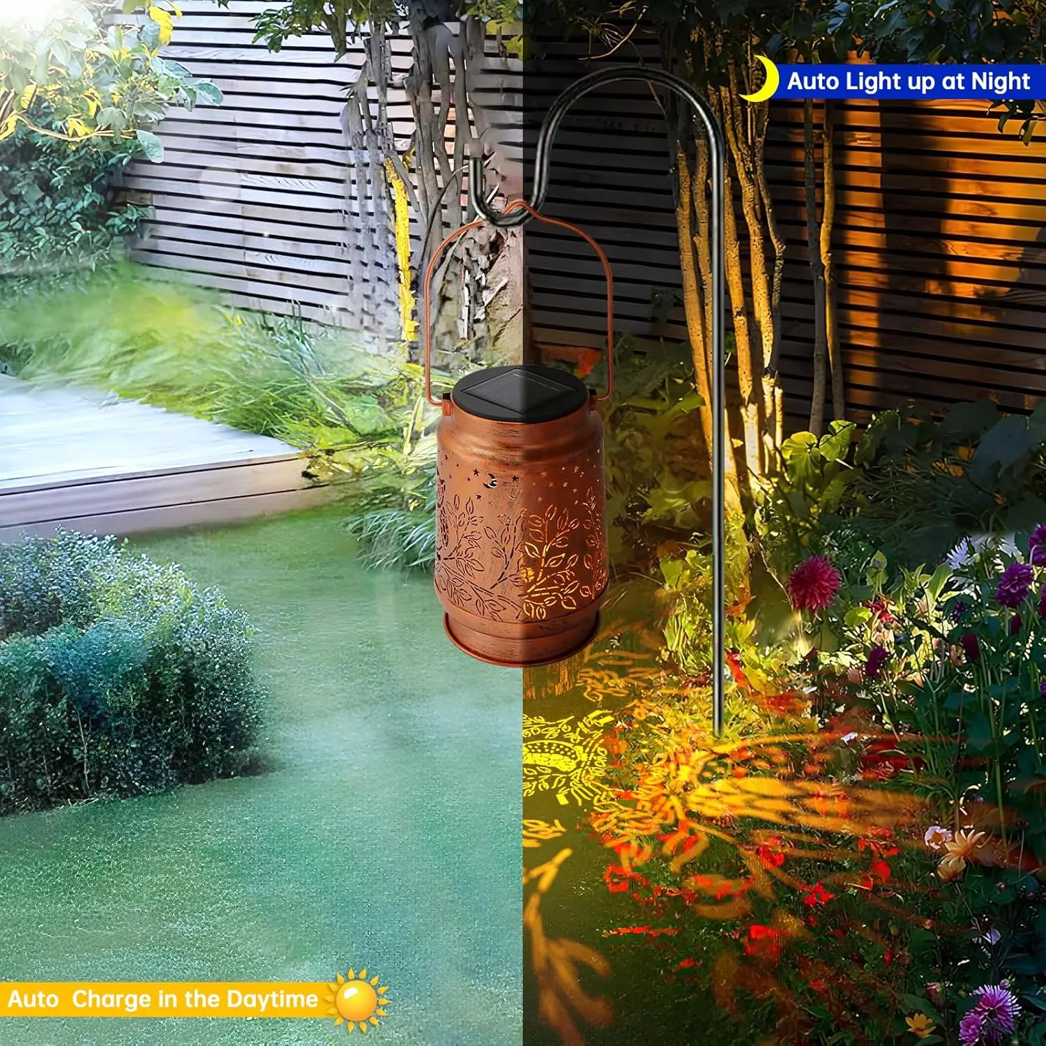 2 Pack Solar Lanterns - Waterproof Metal Hanging Solar Lights Outdoor Decorative, Solar Powered LED Lamp for Patio Tabletop Porch Deck Yard Garden Decor for Outside (2Pack Owl Lanterns)