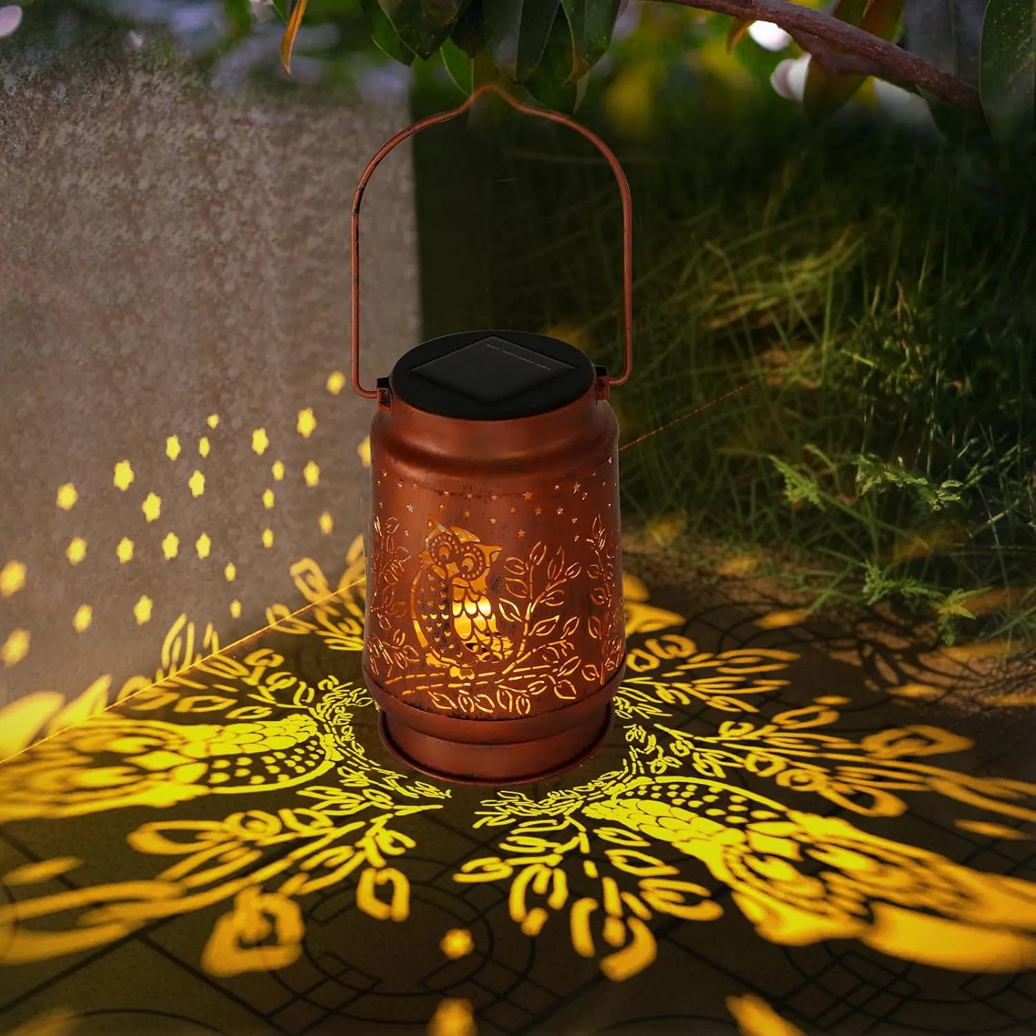 2 Pack Solar Lanterns - Waterproof Metal Hanging Solar Lights Outdoor Decorative, Solar Powered LED Lamp for Patio Tabletop Porch Deck Yard Garden Decor for Outside (2Pack Owl Lanterns)