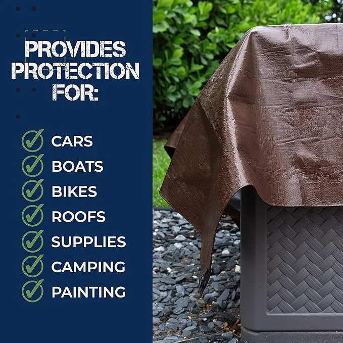 2-Pack Waterproof Heavy Duty Tarp Cover 10 Mil [6'X8'], Tent Footprint, Reversible Brown/Silver, UV Resistant, Rip and Tear Proof Tarpaulin, Reinforced Edges for Camping, Roof, Patio, Pool, Boat