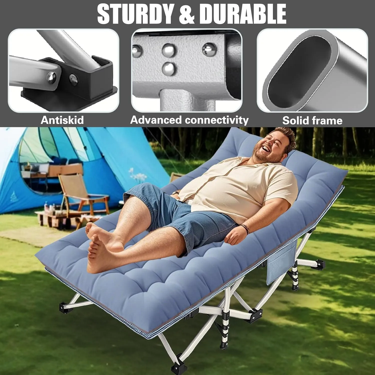 2 Pack XXL Extra Wide Camping Cots for Adults - 79" L x 32" W x 18" H, Includes Comfortable Mattress & Carry Bag - Perfect for Indoor/Outdoor Use, Vacation, Travel