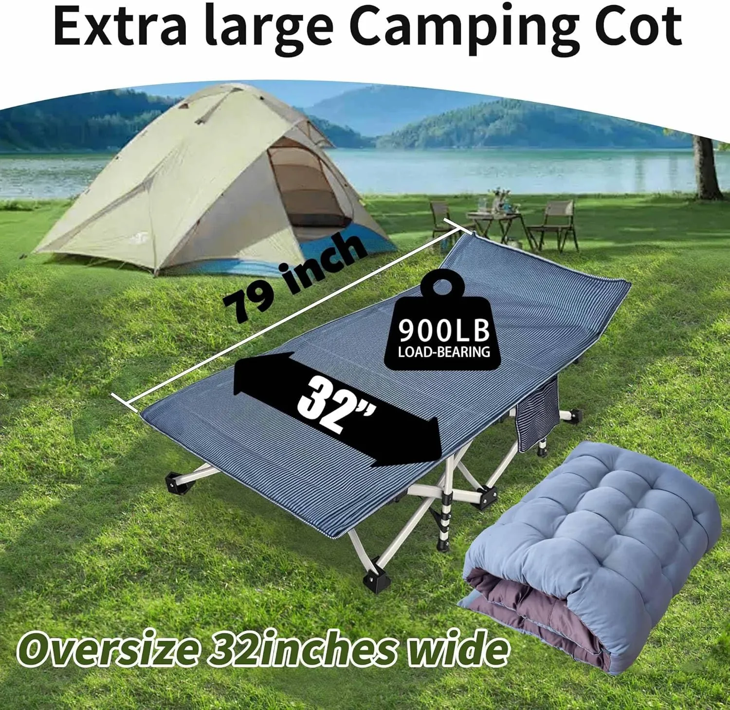 2 Pack XXL Extra Wide Camping Cots for Adults - 79" L x 32" W x 18" H, Includes Comfortable Mattress & Carry Bag - Perfect for Indoor/Outdoor Use, Vacation, Travel