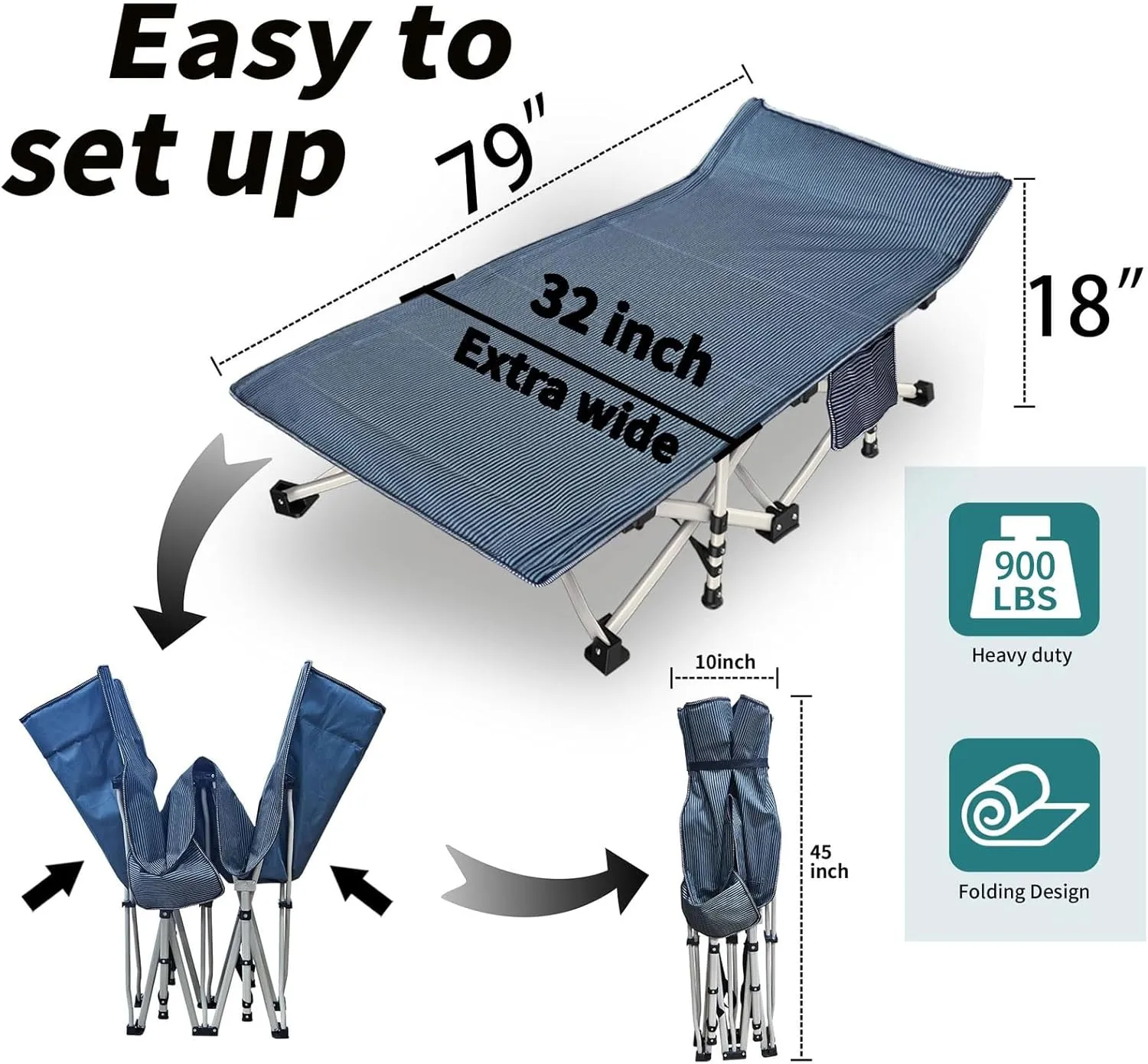 2 Pack XXL Extra Wide Camping Cots for Adults - 79" L x 32" W x 18" H, Includes Comfortable Mattress & Carry Bag - Perfect for Indoor/Outdoor Use, Vacation, Travel
