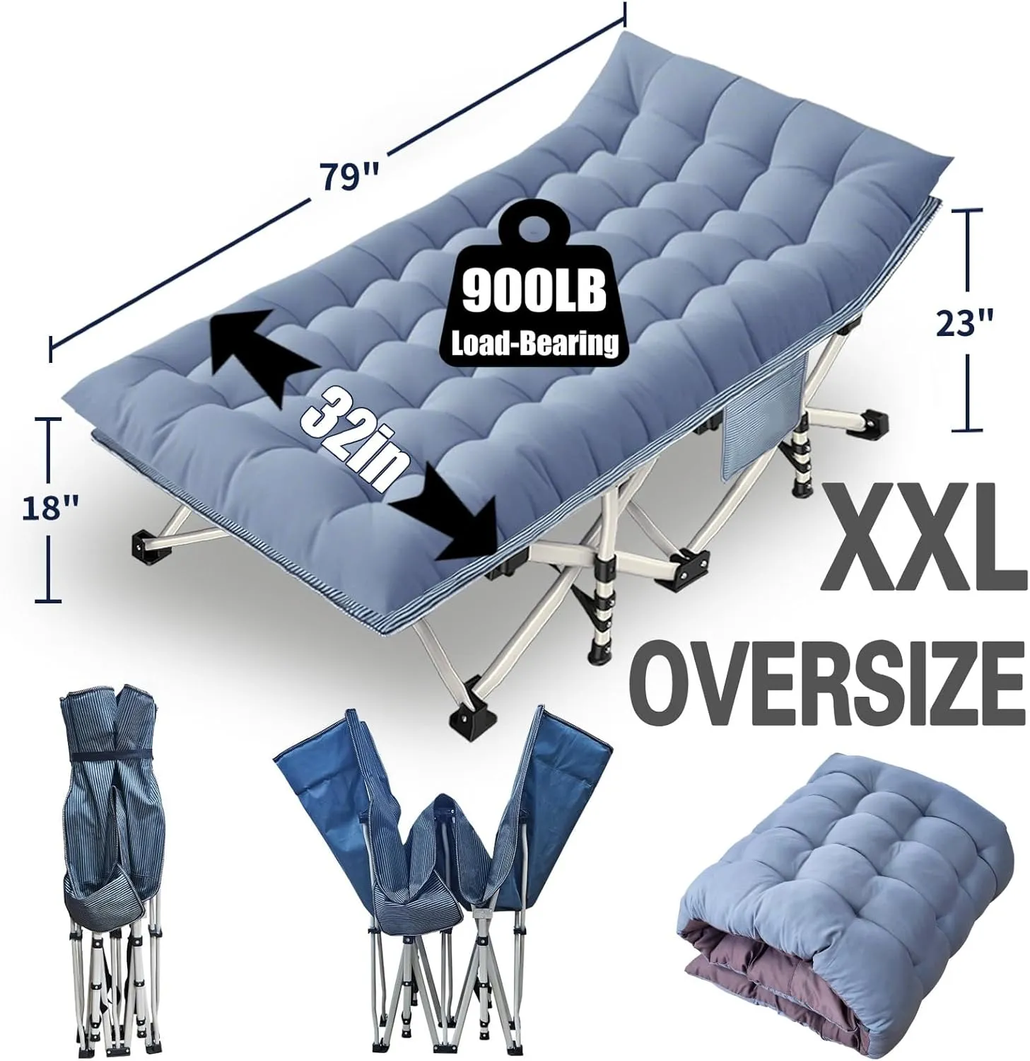2 Pack XXL Extra Wide Camping Cots for Adults - 79" L x 32" W x 18" H, Includes Comfortable Mattress & Carry Bag - Perfect for Indoor/Outdoor Use, Vacation, Travel